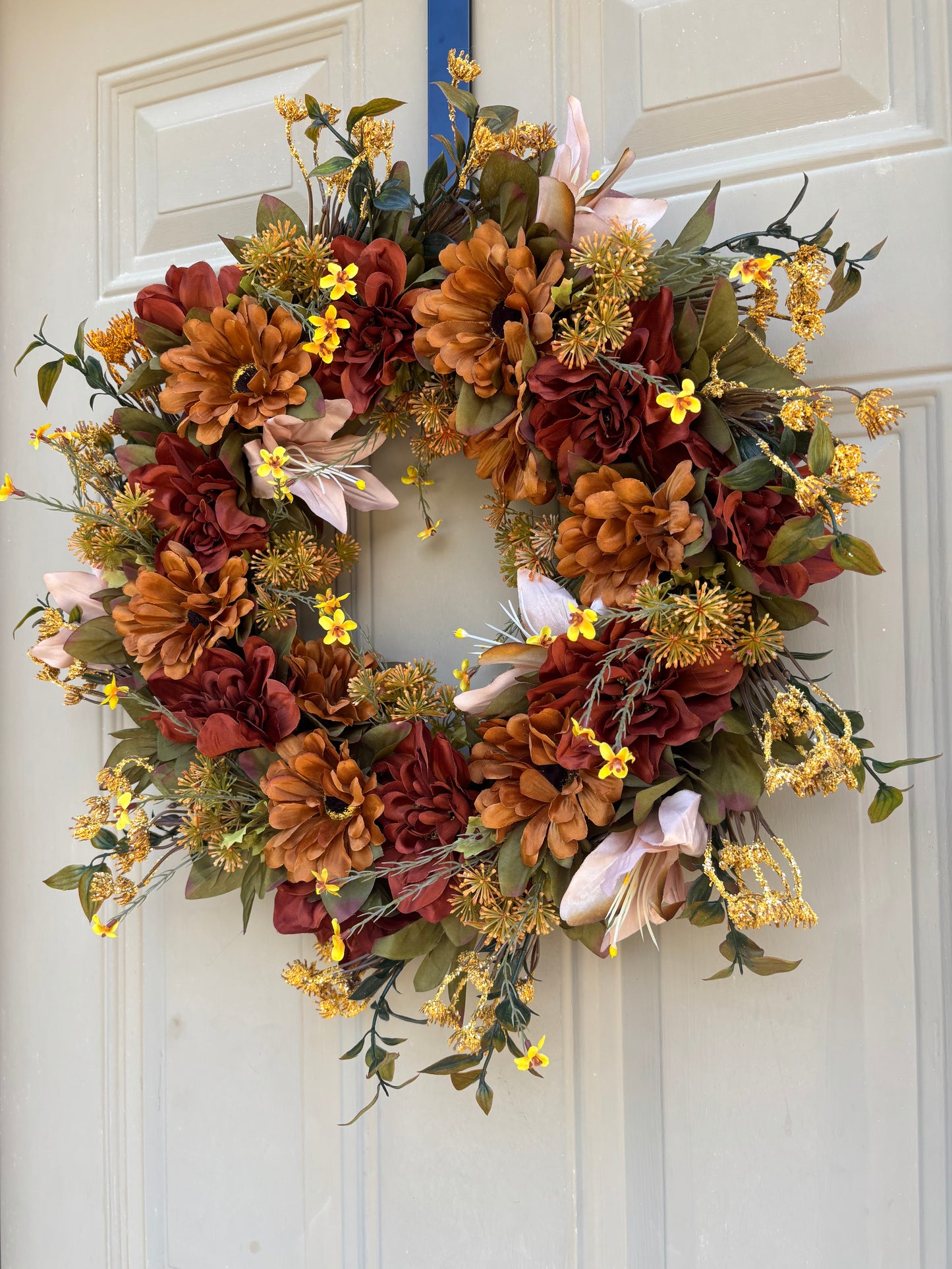 Brown Dahlia & Zinnia Fall Wreath