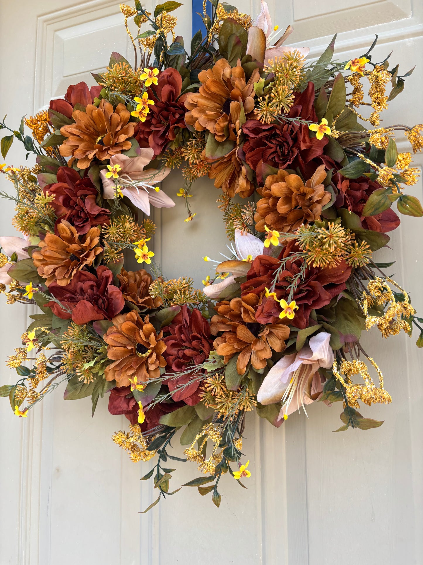 Brown Dahlia & Zinnia Fall Wreath
