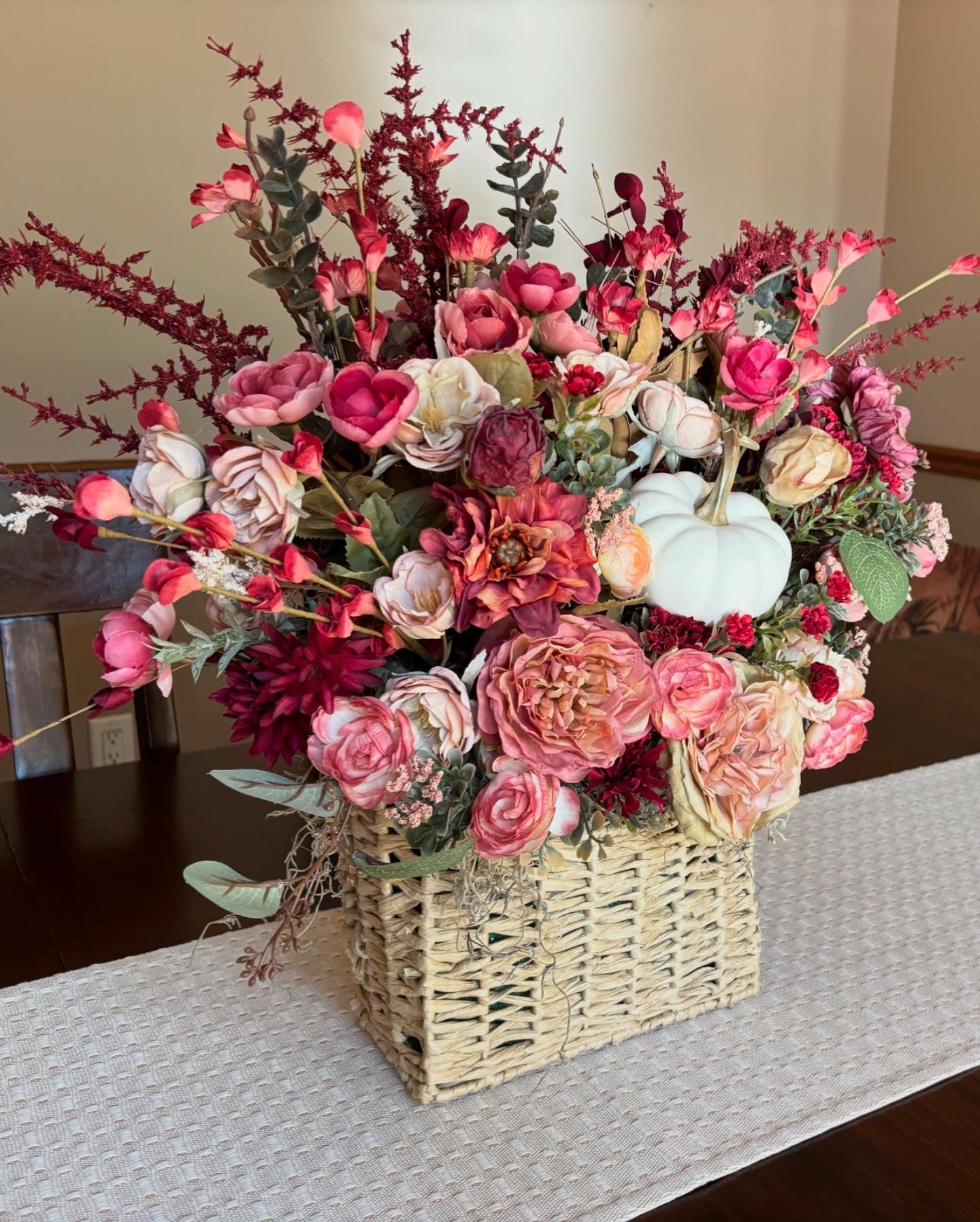Pink and Cream Fall Floral Hanging Basket