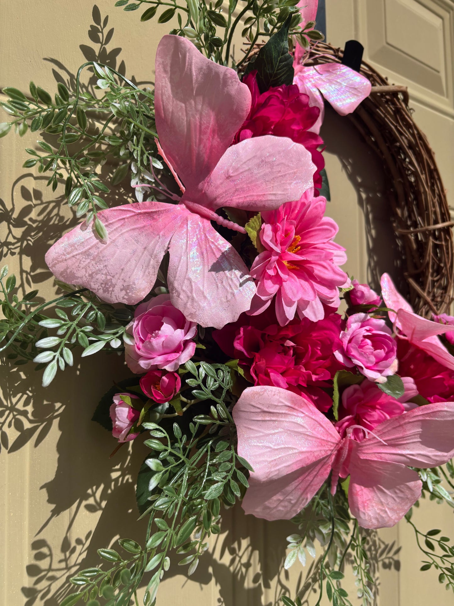 Pink Dahlia Butterfly Summer Wreath