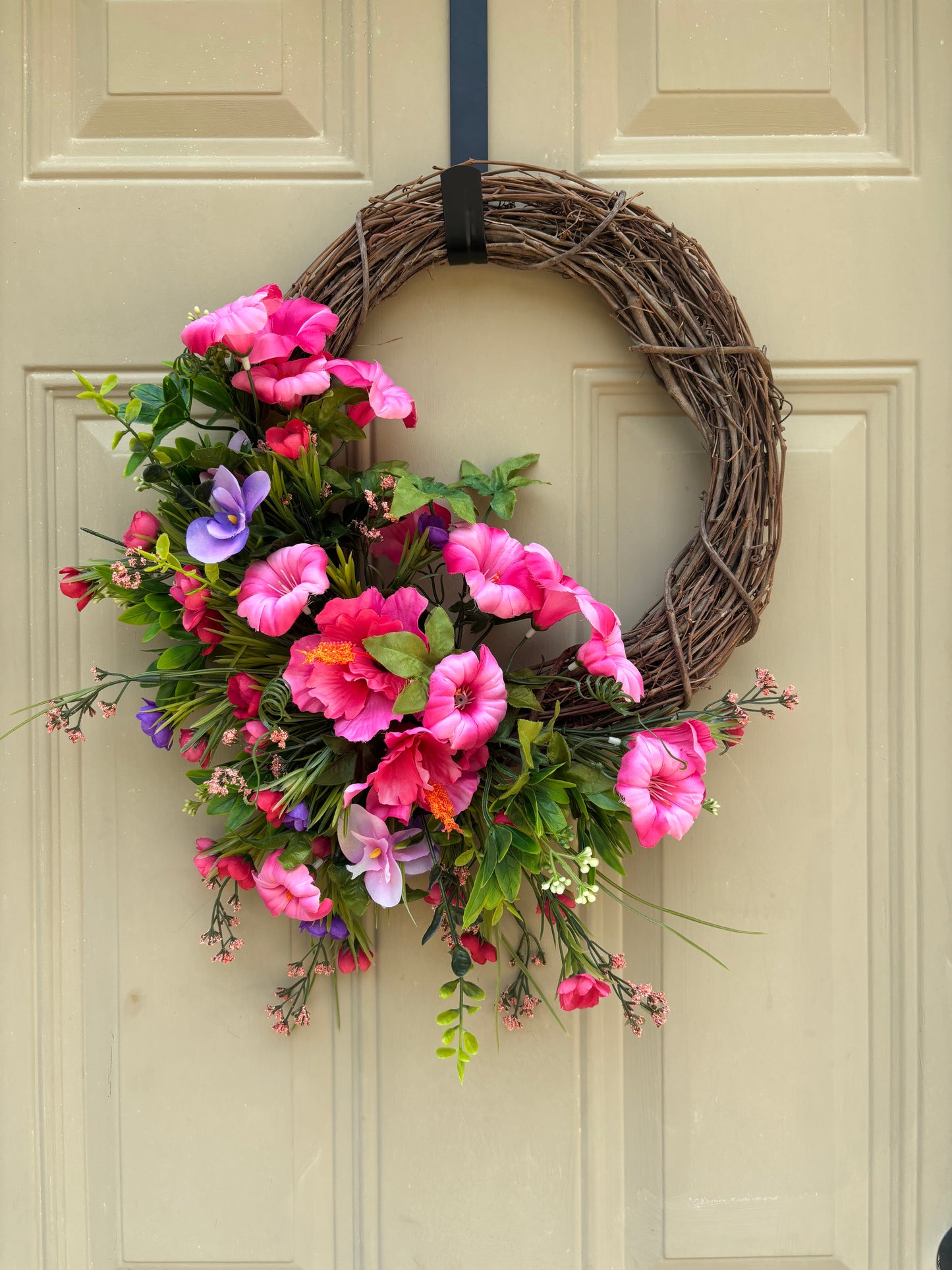 Pink Petunia and Purple Pansy Summer Wreath