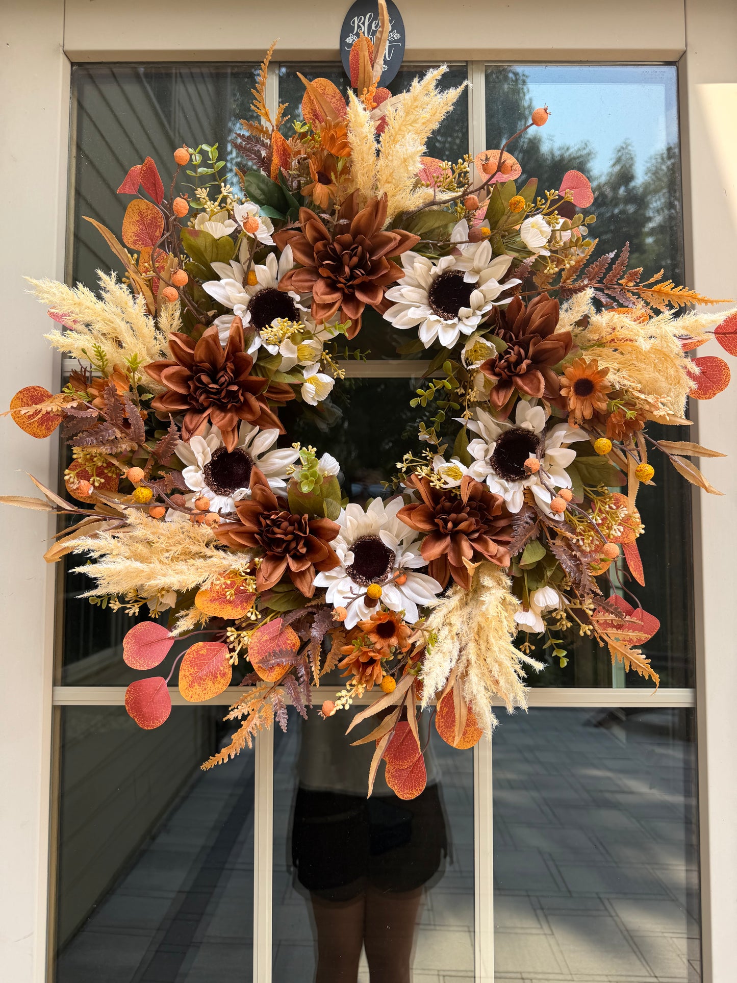 Biege Sunflower and Dahlia Fall Wreath