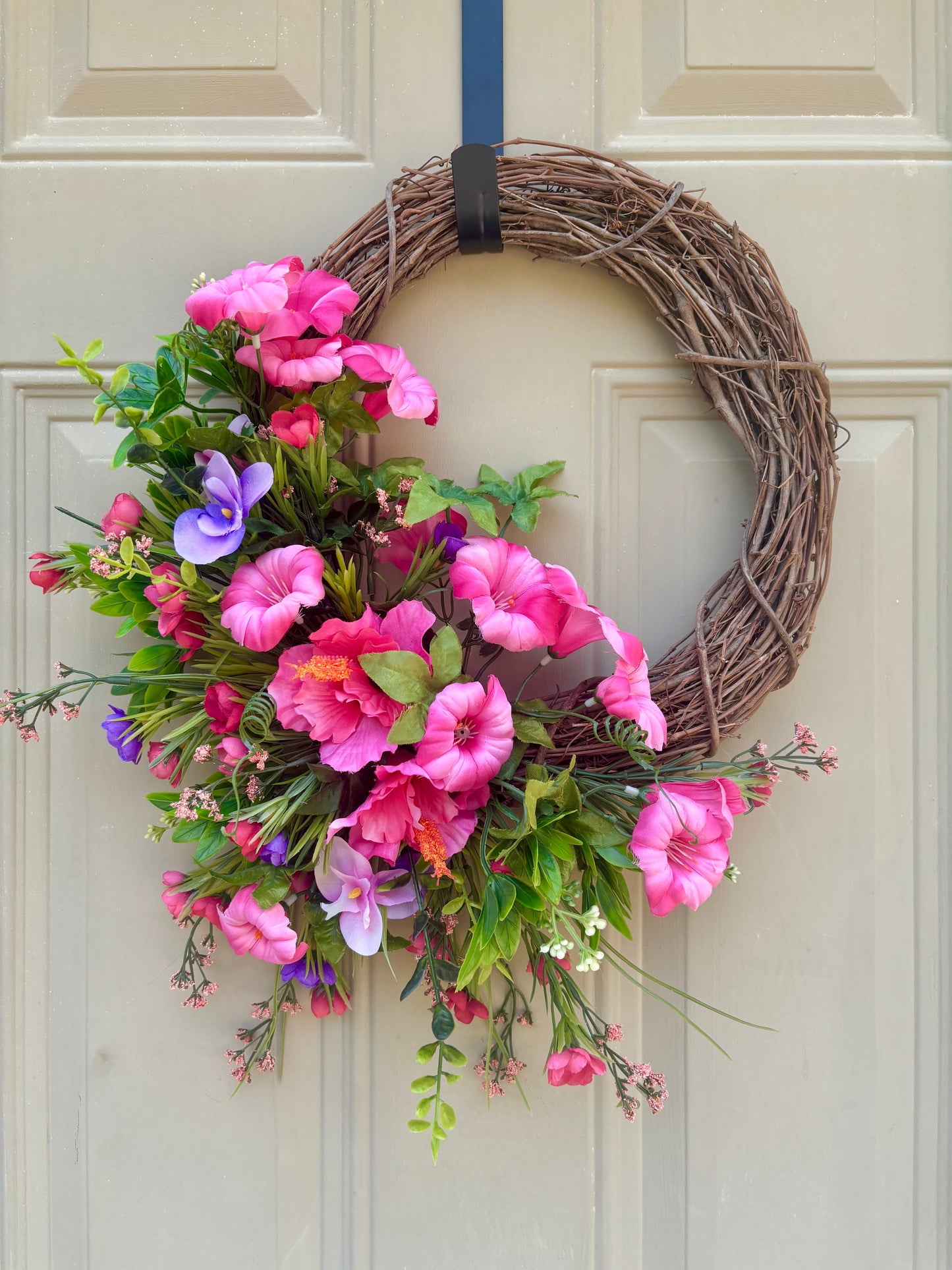 Pink Petunia and Purple Pansy Summer Wreath