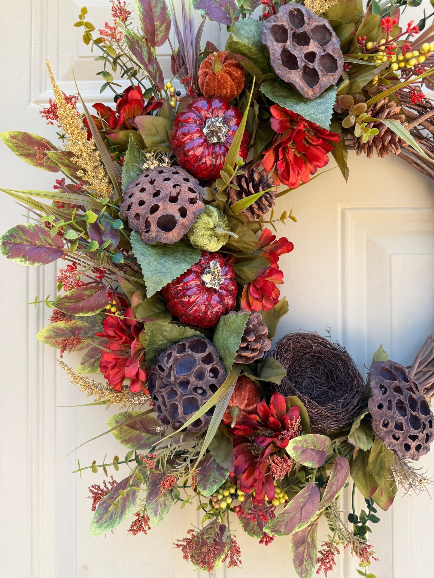 Lotus Pod & Zinnia Fall Wreath