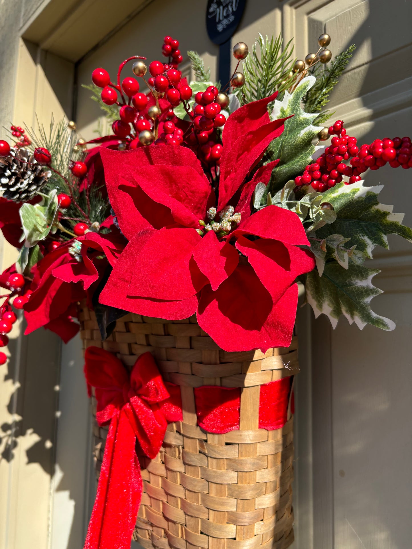 Poinsettia and Berry Holiday Hanging Basket