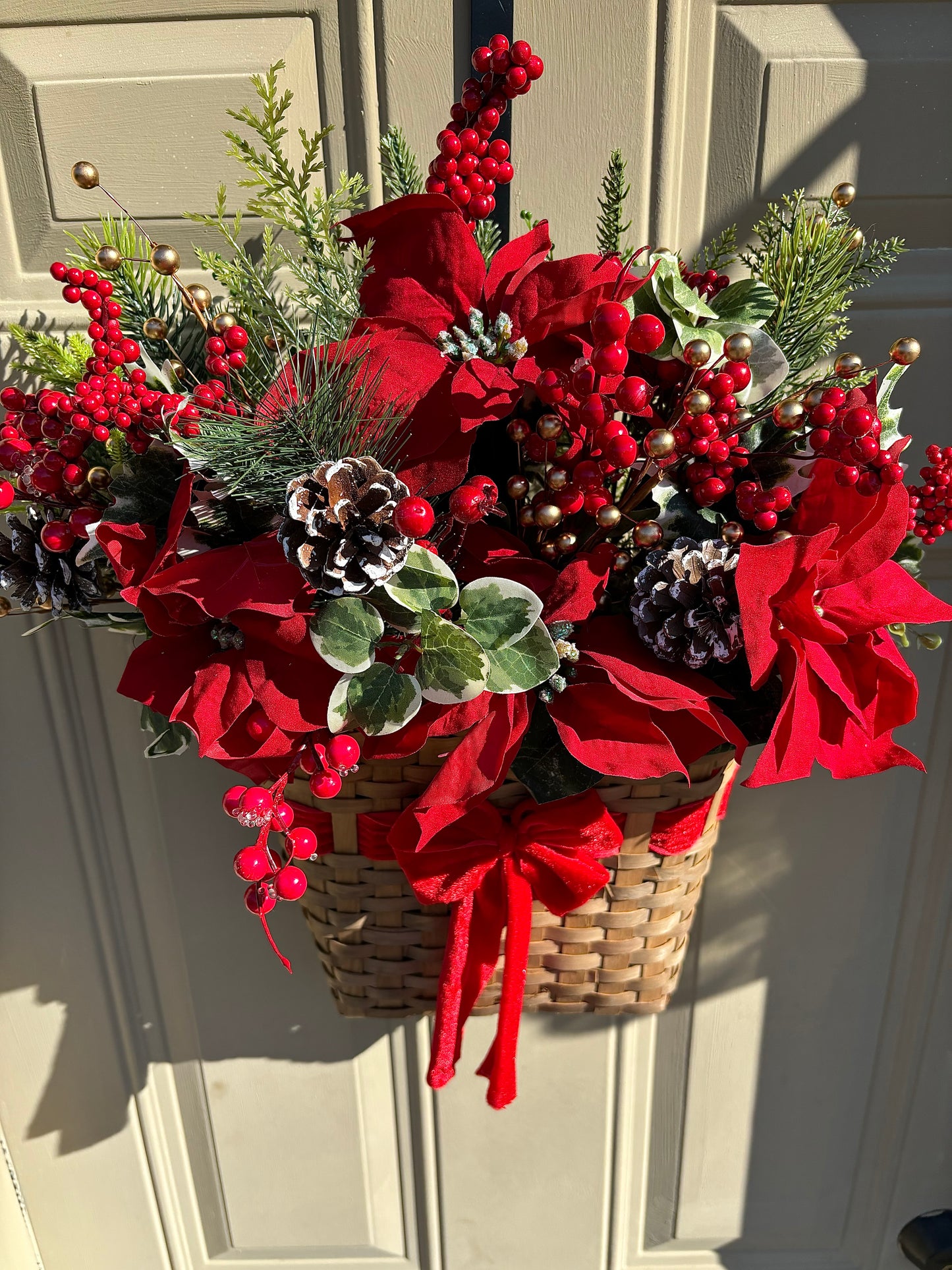 Poinsettia and Berry Holiday Hanging Basket