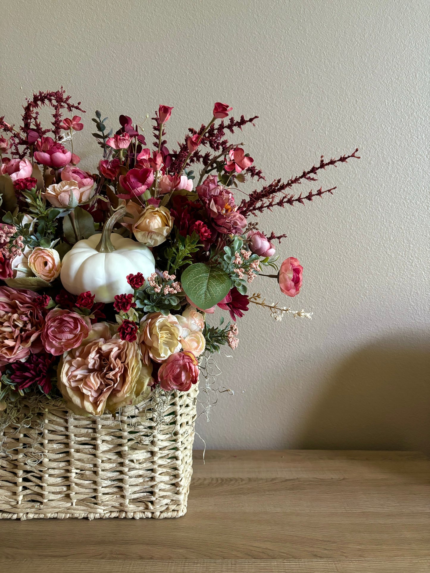 Pink and Cream Fall Floral Hanging Basket