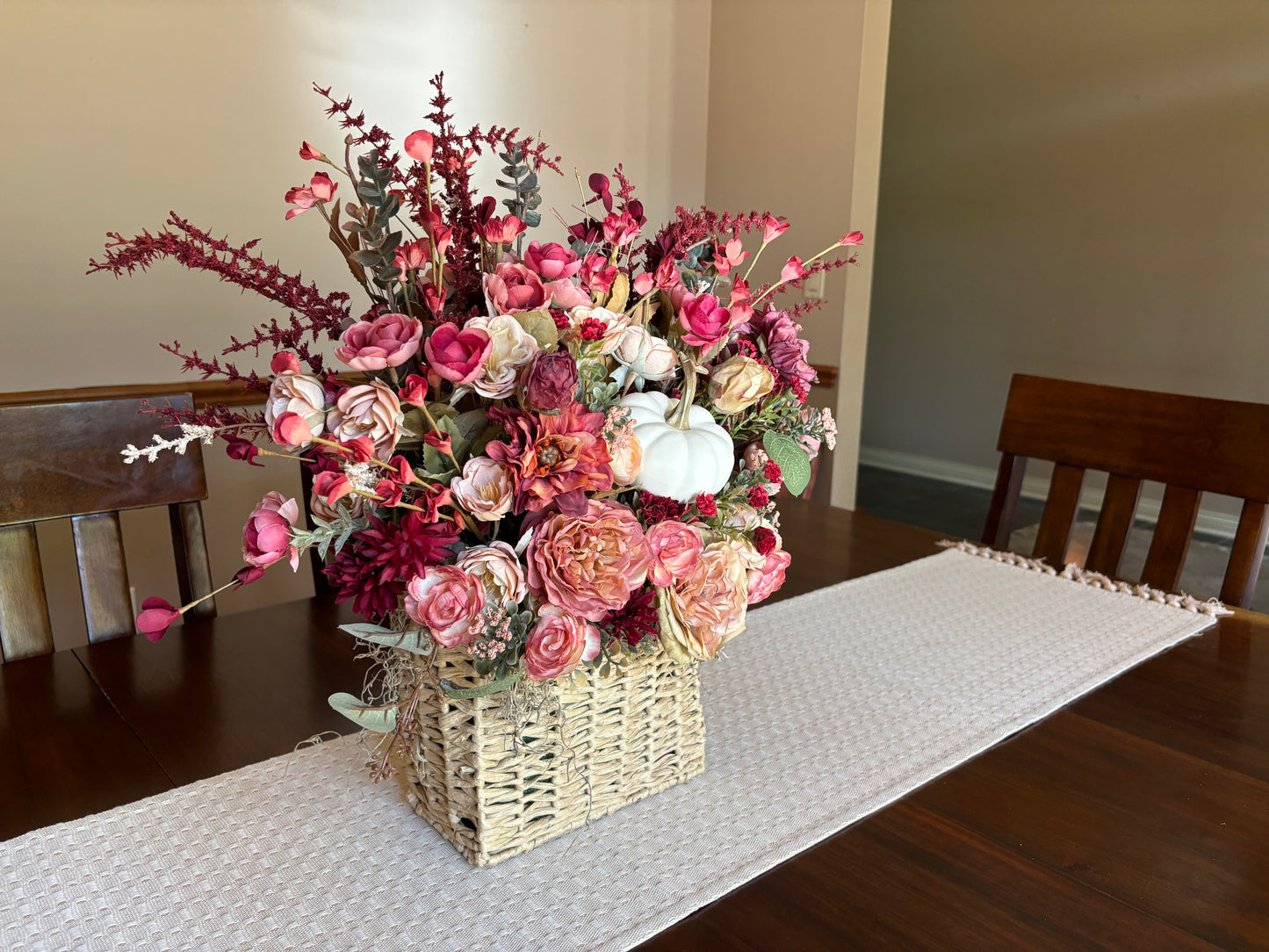Pink and Cream Fall Floral Hanging Basket