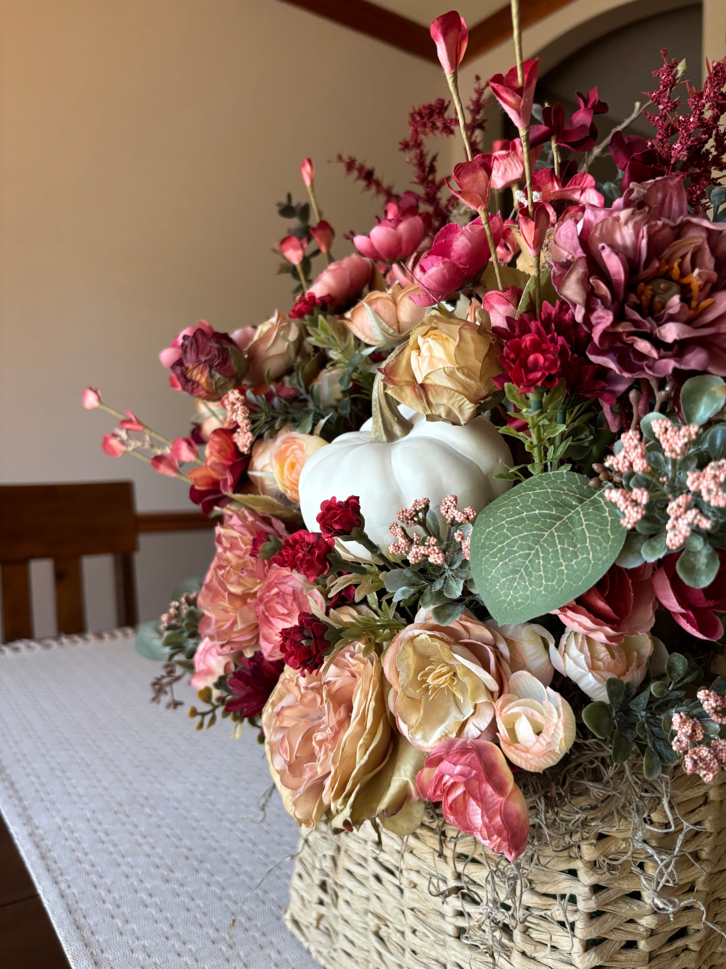 Pink and Cream Fall Floral Hanging Basket