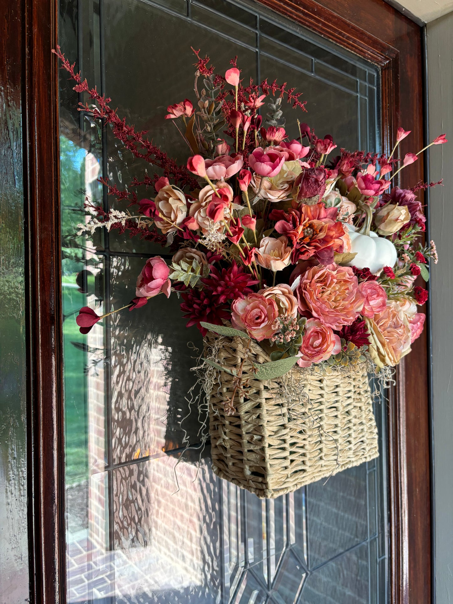 Pink and Cream Fall Floral Hanging Basket