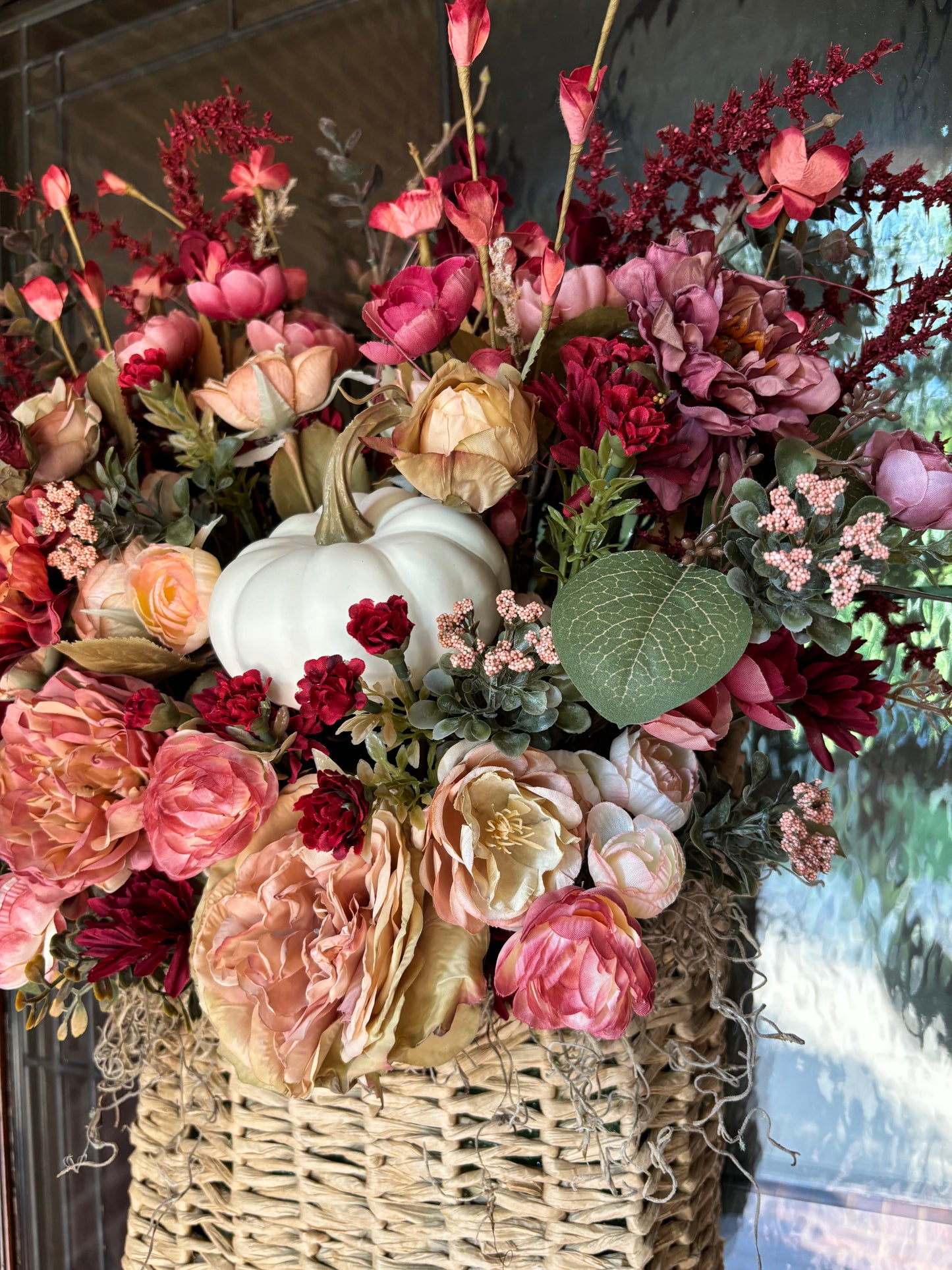 Pink and Cream Fall Floral Hanging Basket