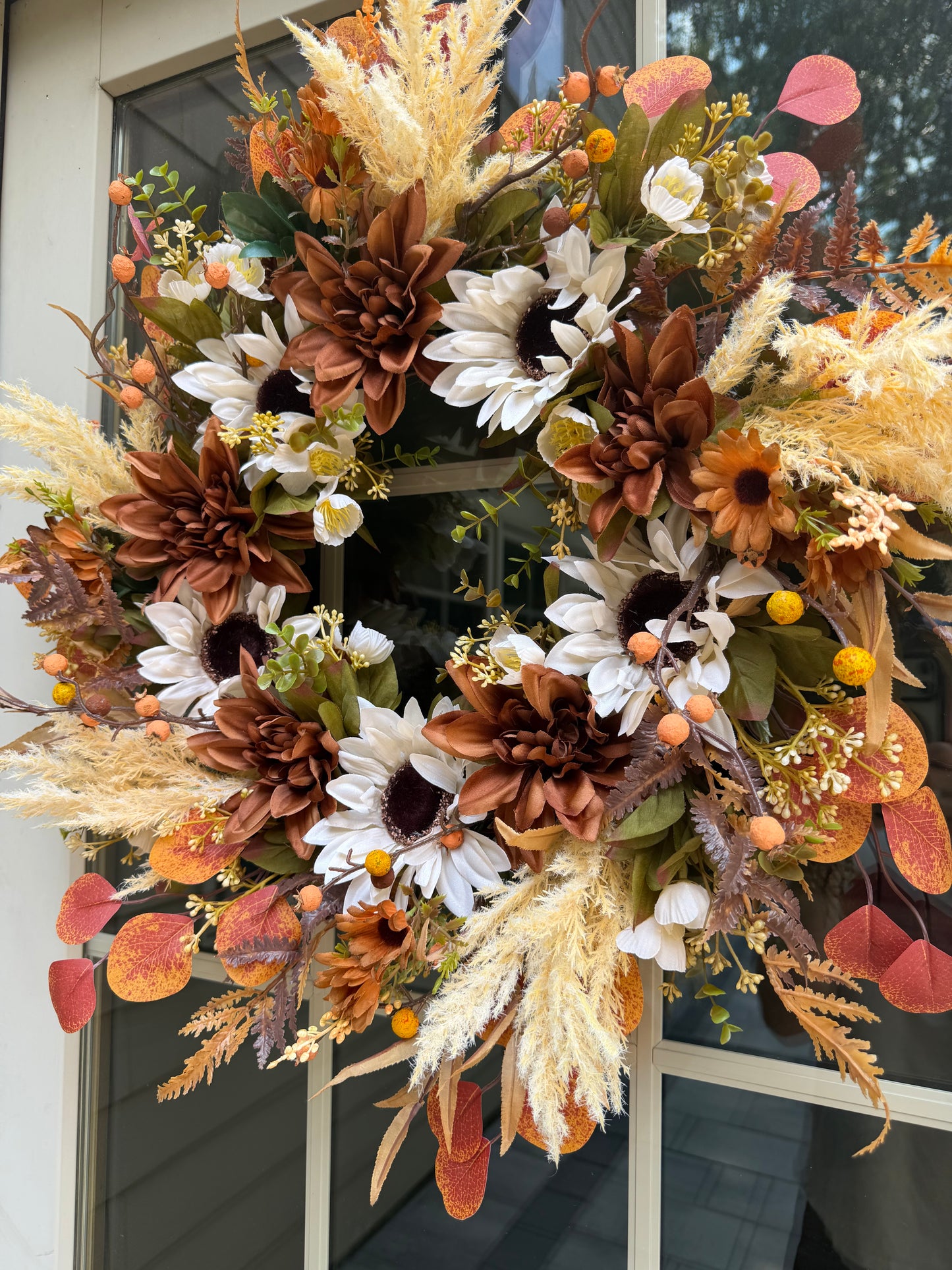 Biege Sunflower and Dahlia Fall Wreath