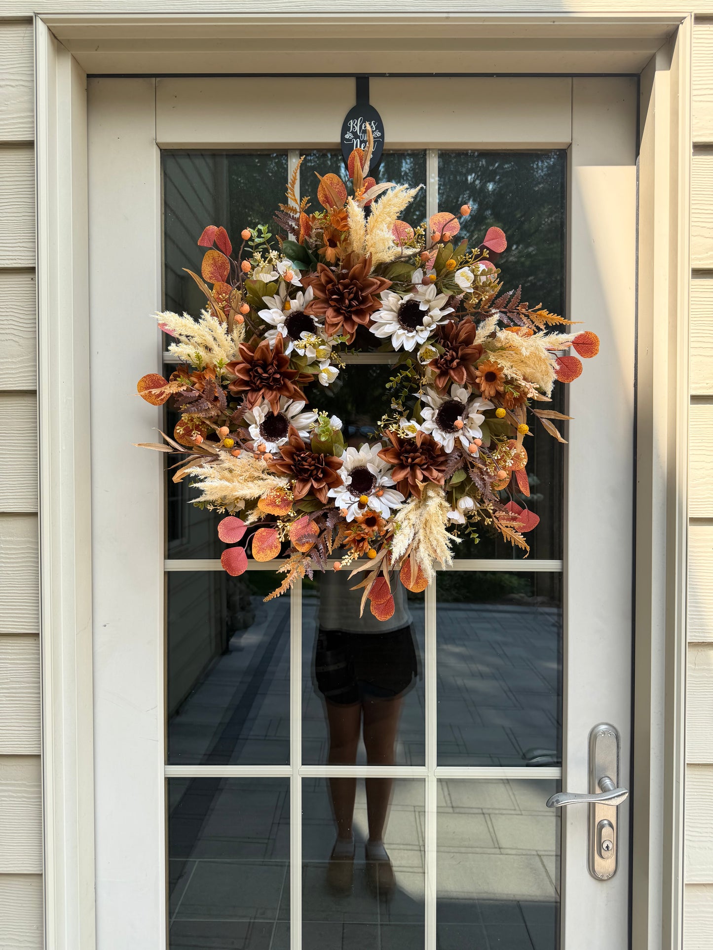 Biege Sunflower and Dahlia Fall Wreath