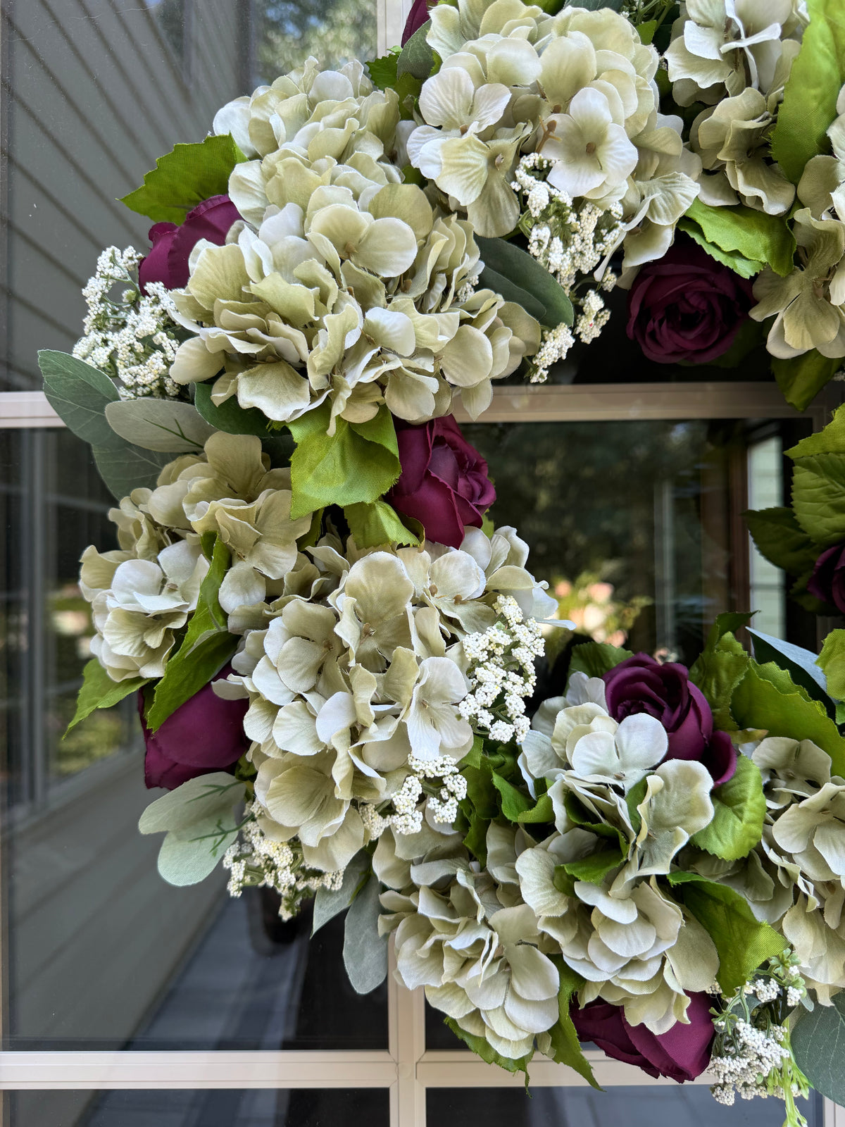 Sage Hydrangea and Cabbage Rose Wreath