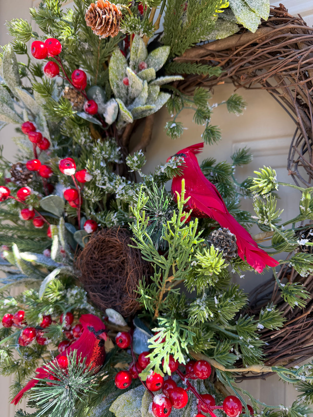 Frosted Pine and Cardinal Winter Wreath