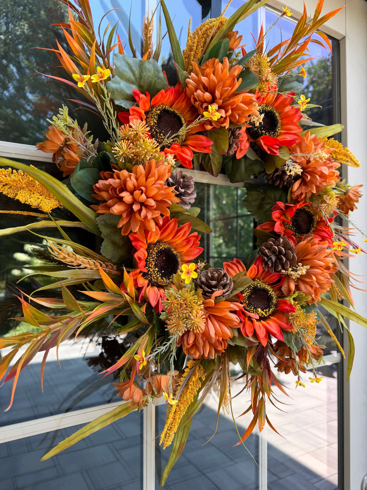 Sunflower and Mum Harvest Fall Wreath