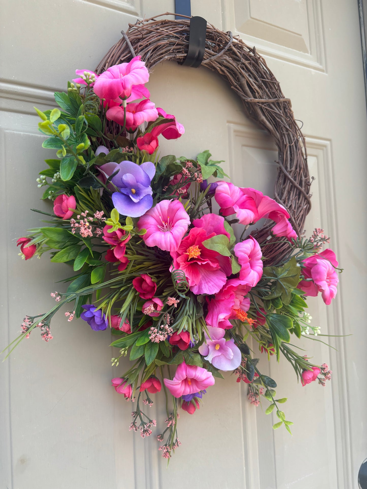 Pink Petunia and Purple Pansy Summer Wreath