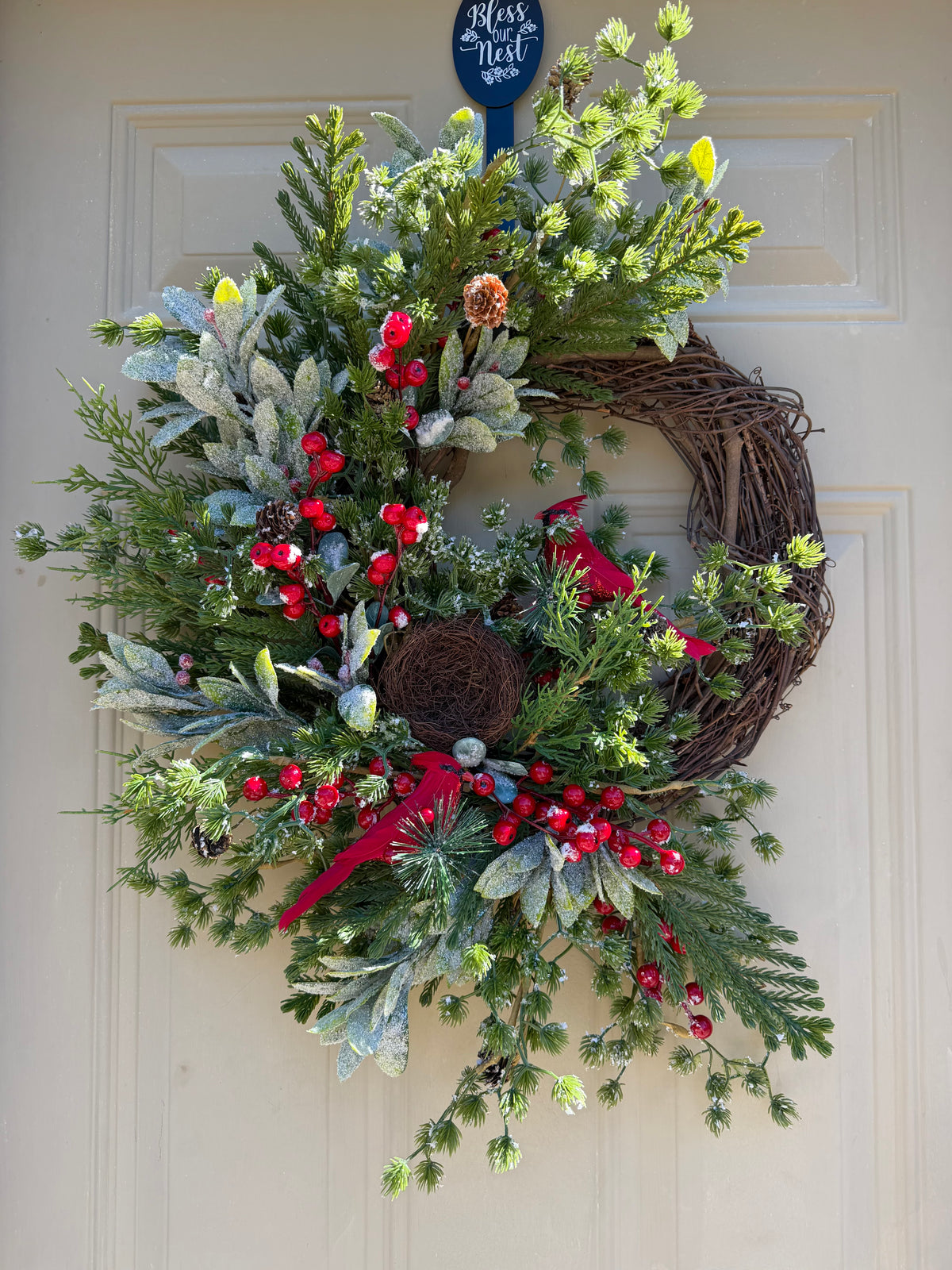Frosted Pine and Cardinal Winter Wreath