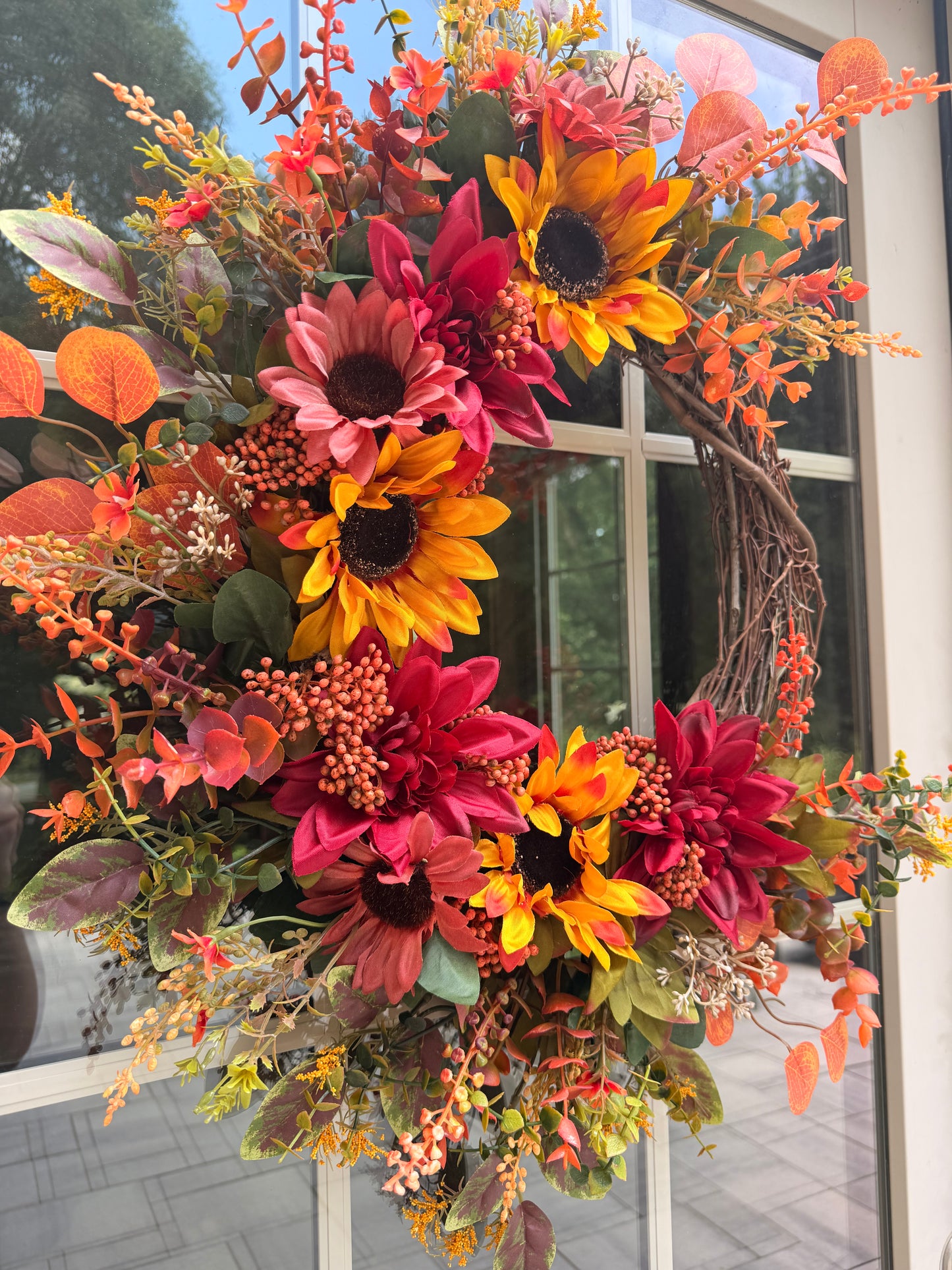 Mixed Sunflower and Dahlia Fall Wreath