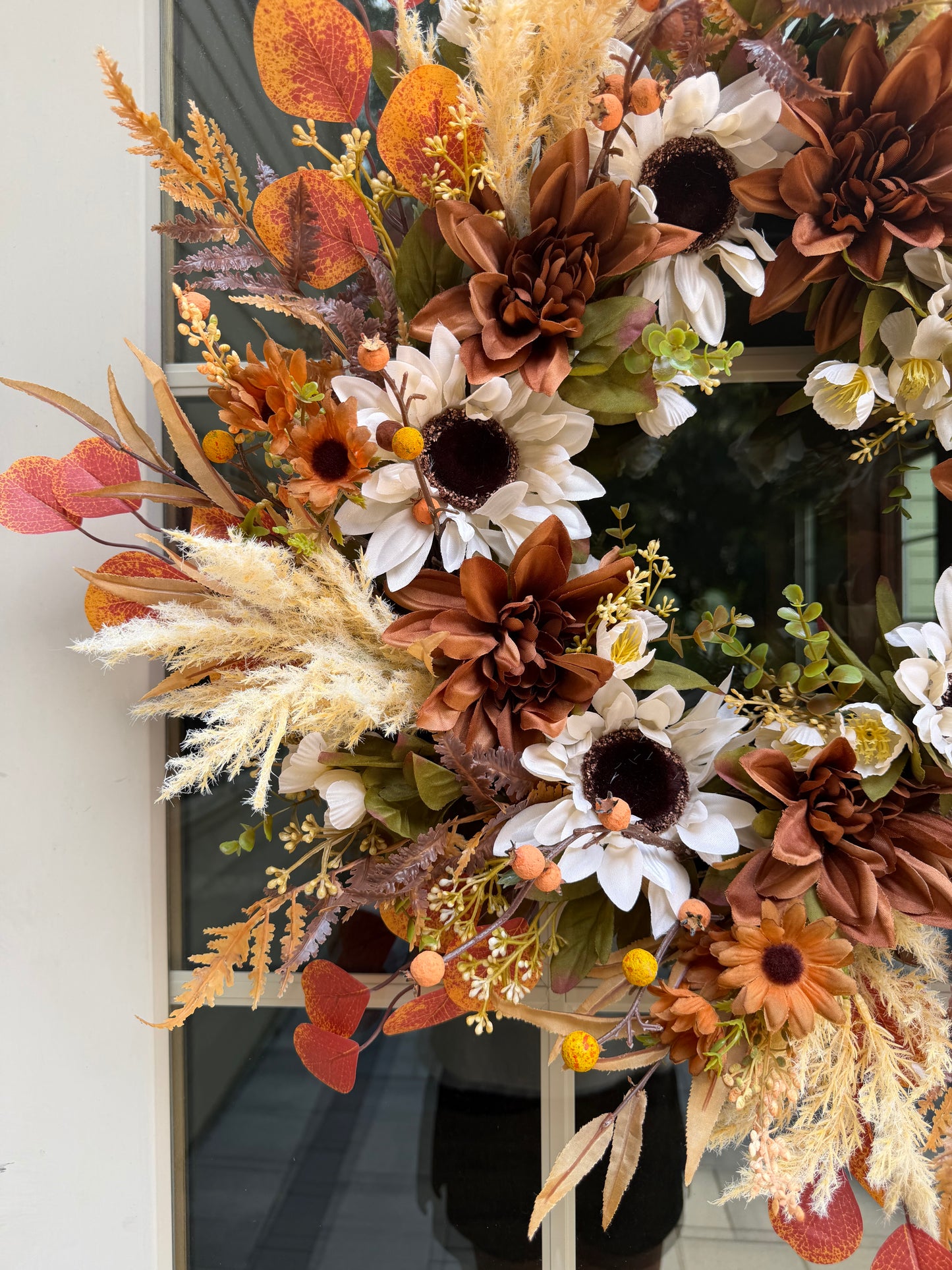 Biege Sunflower and Dahlia Fall Wreath