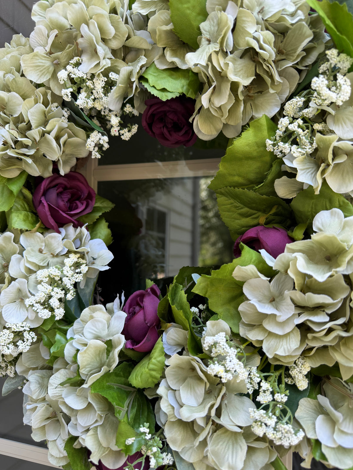 Sage Hydrangea and Cabbage Rose Wreath
