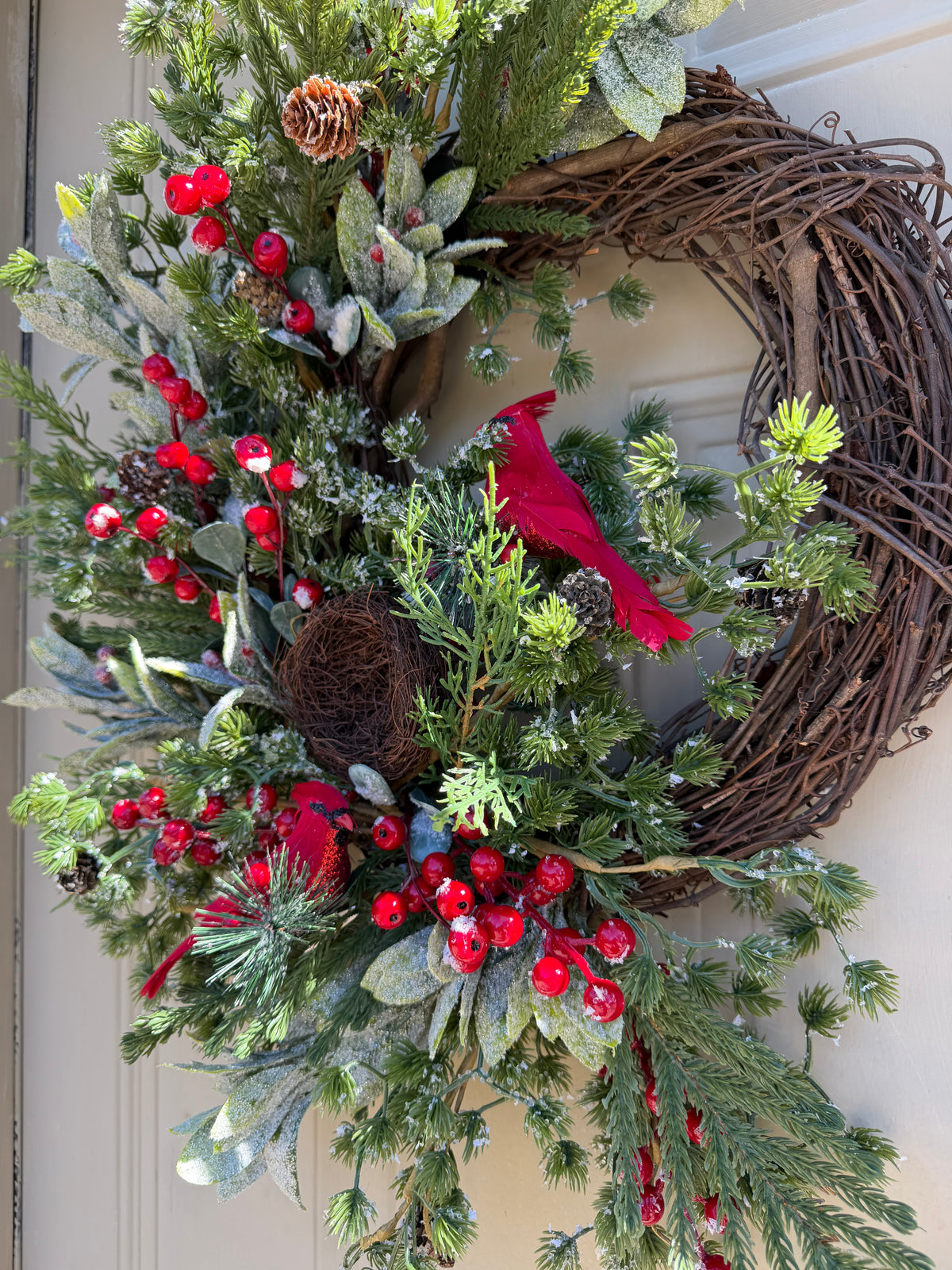 Frosted Pine and Cardinal Winter Wreath
