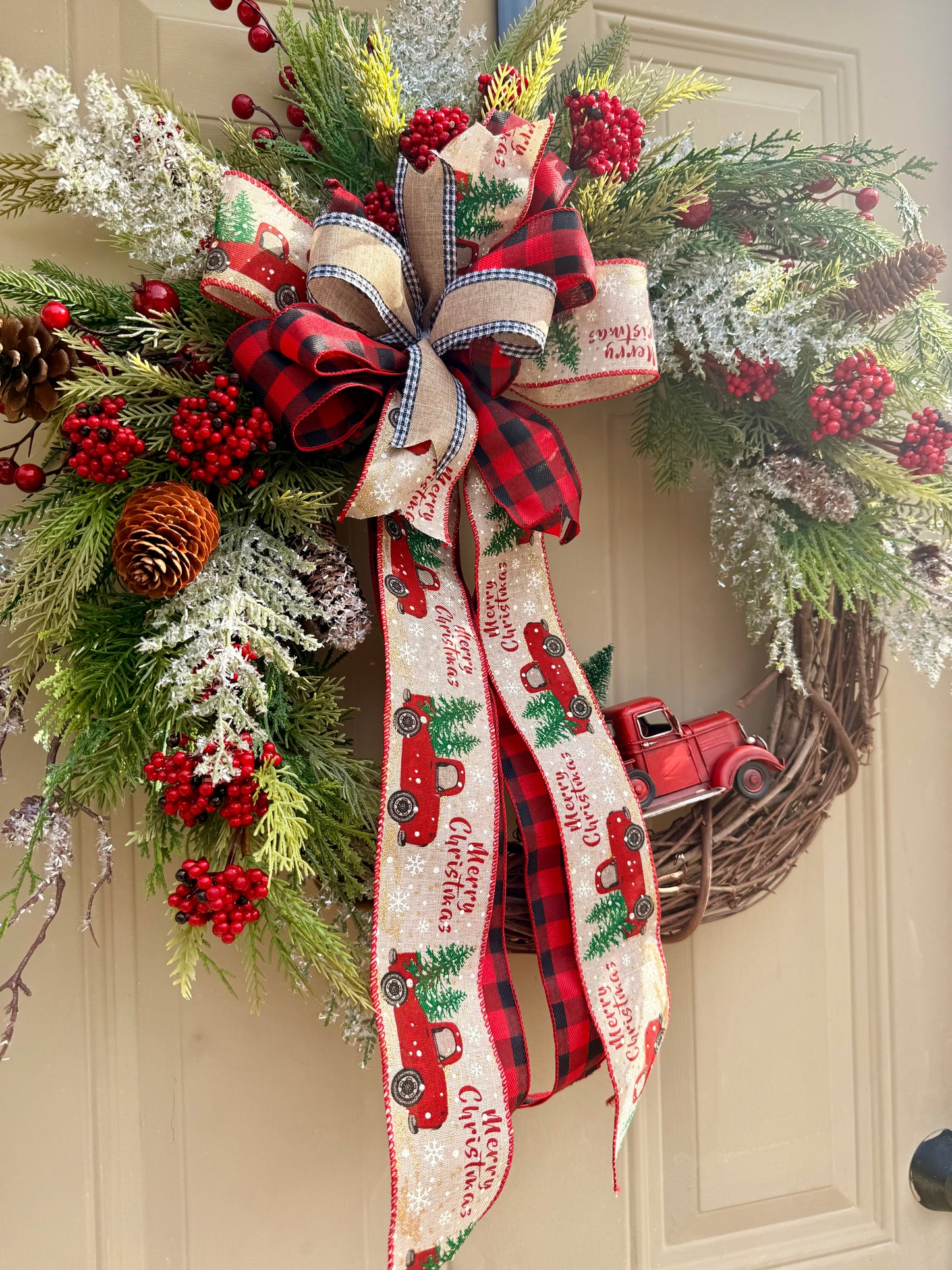 Vintage Red Truck Christmas Wreath