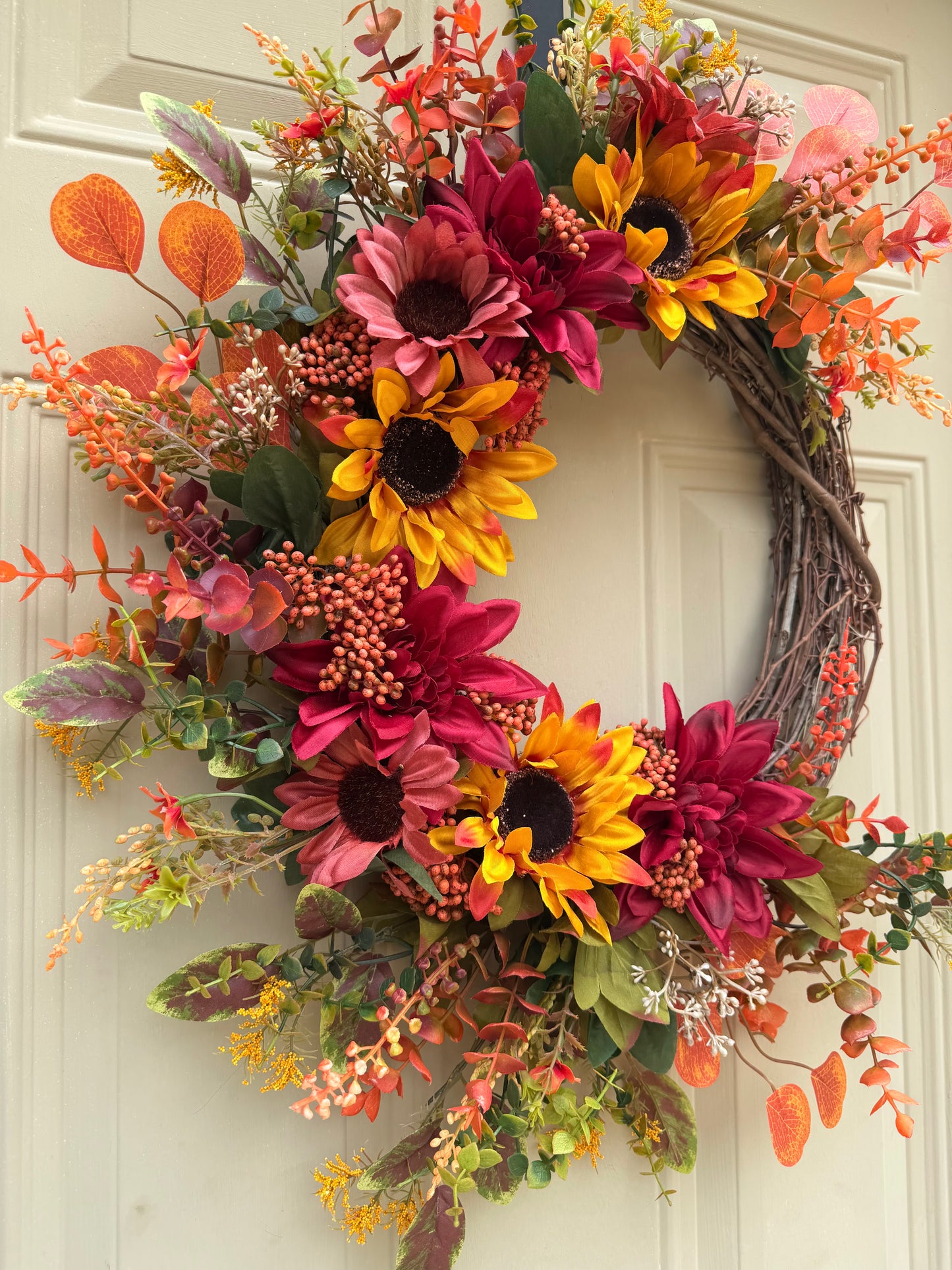 Mixed Sunflower and Dahlia Fall Wreath