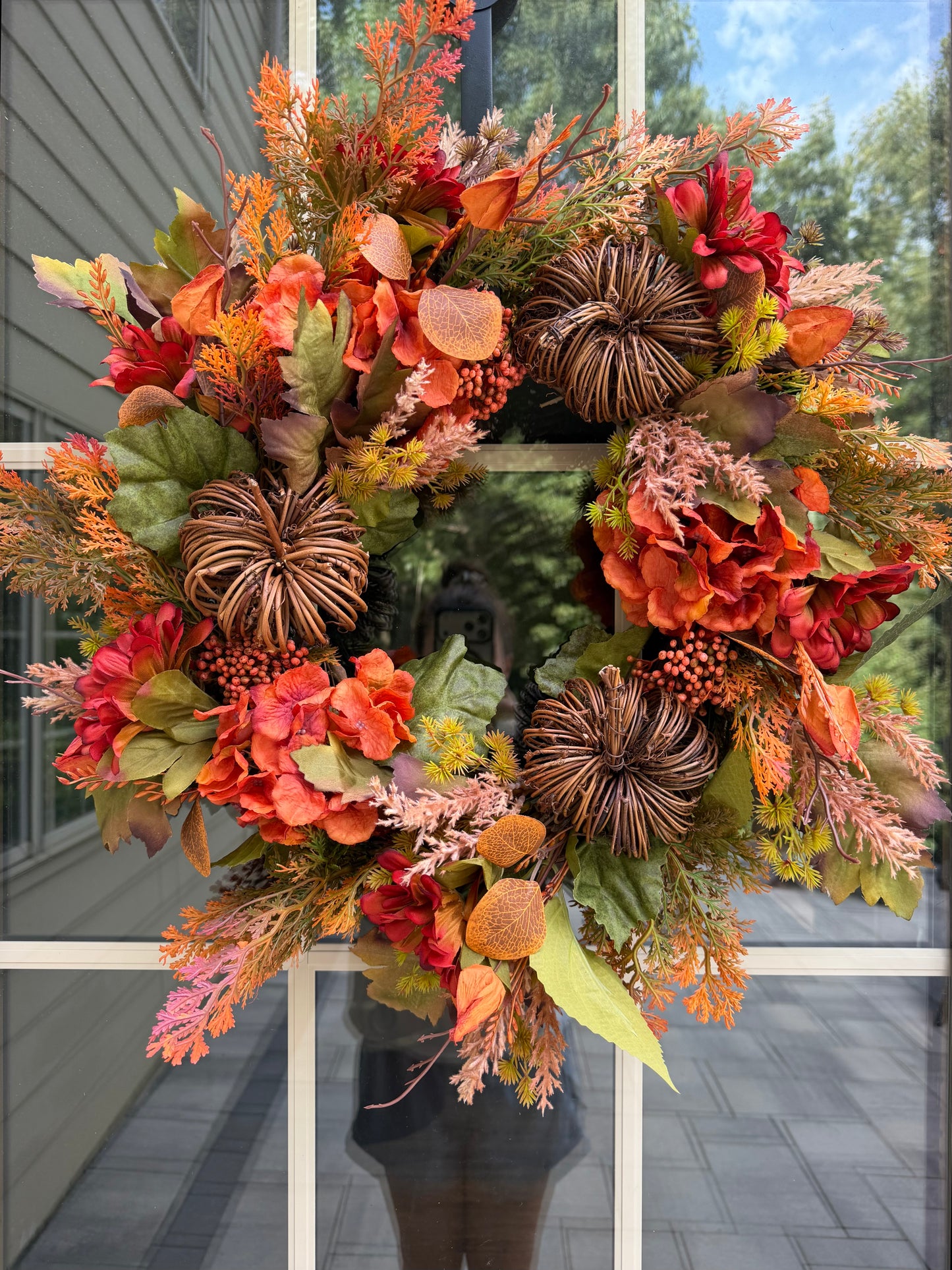 Grapevine Pumpkin & Hydrangea Fall Wreath