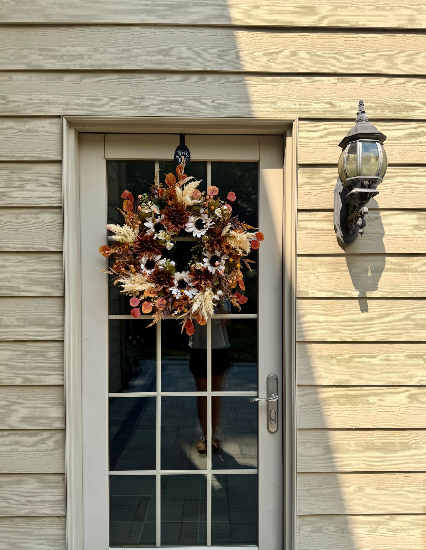 Biege Sunflower and Dahlia Fall Wreath