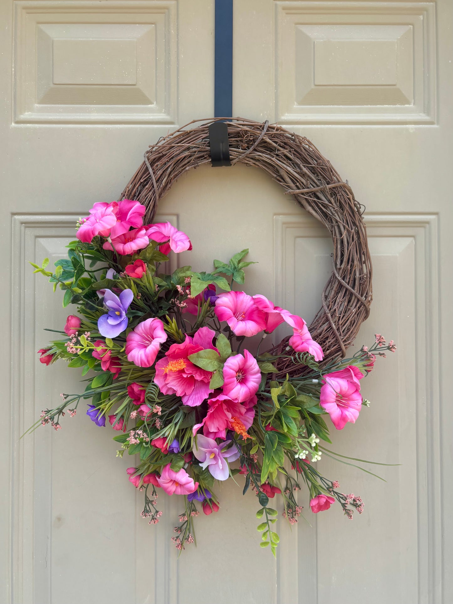 Pink Petunia and Purple Pansy Summer Wreath