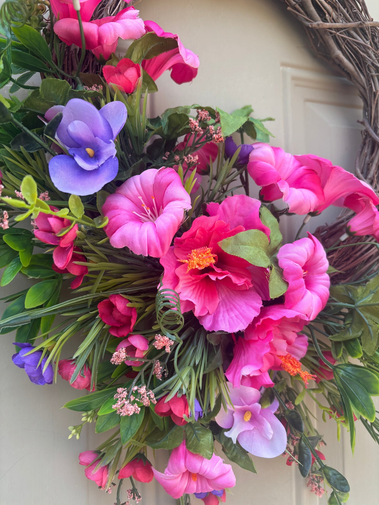 Pink Petunia and Purple Pansy Summer Wreath