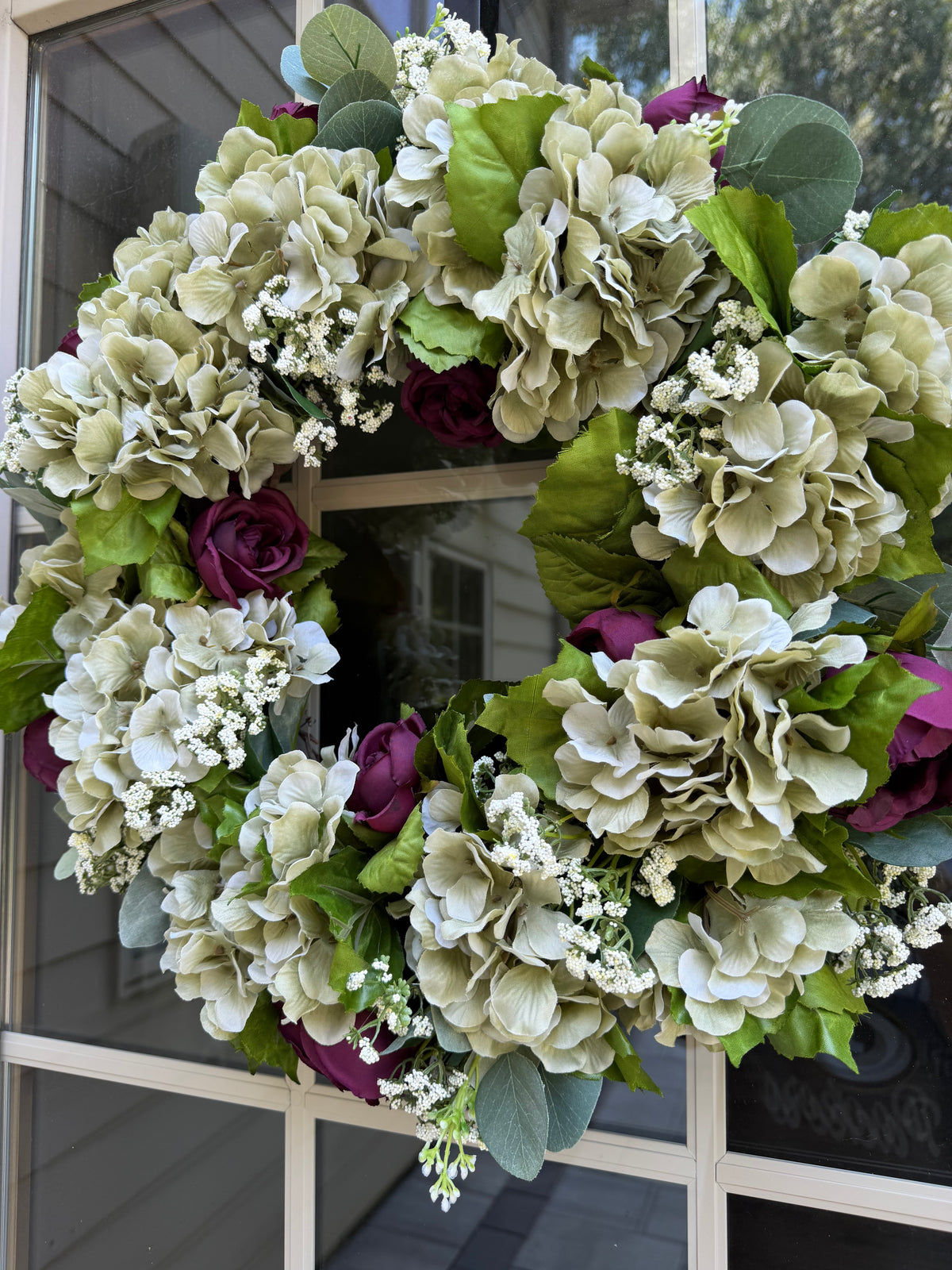 Sage Hydrangea and Cabbage Rose Wreath