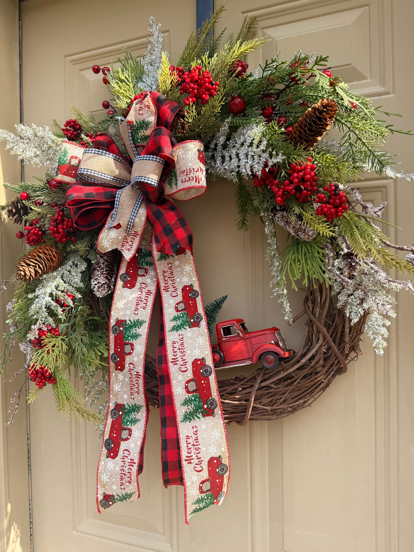 Vintage Red Truck Christmas Wreath