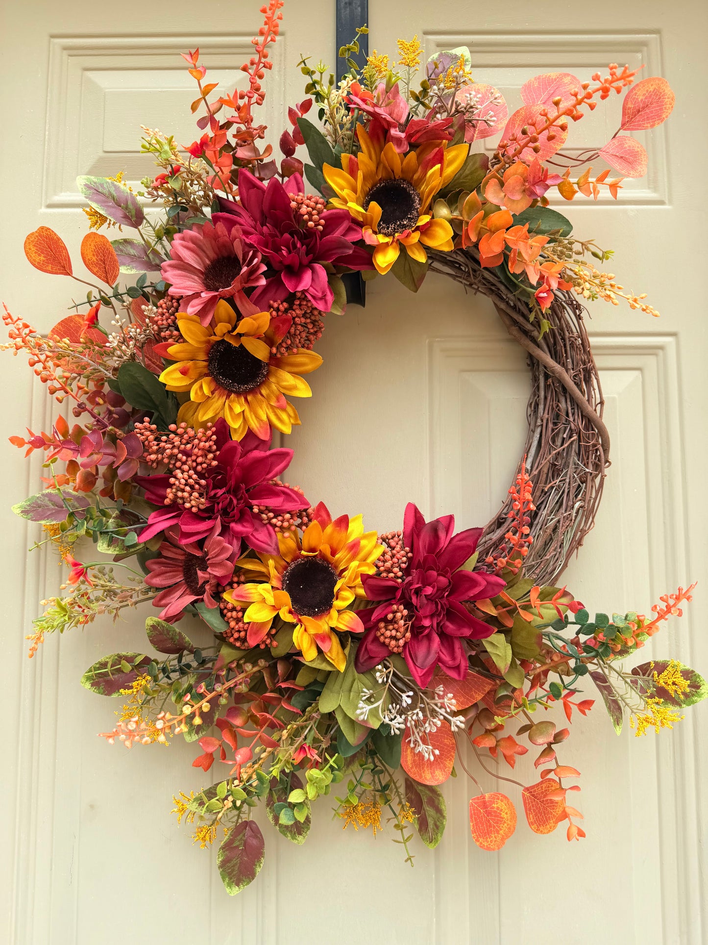 Mixed Sunflower and Dahlia Fall Wreath