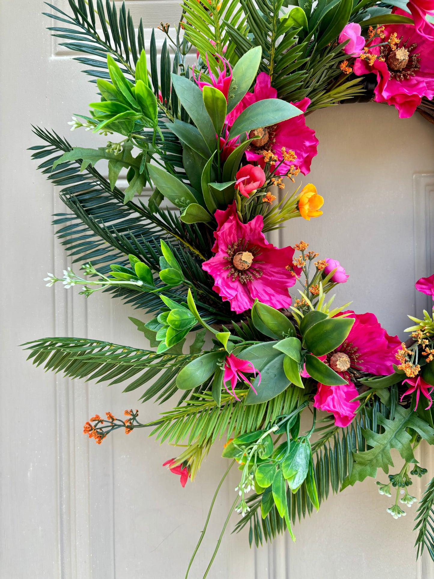 Pink Poppies and Cycas Tropical Summer Wreath
