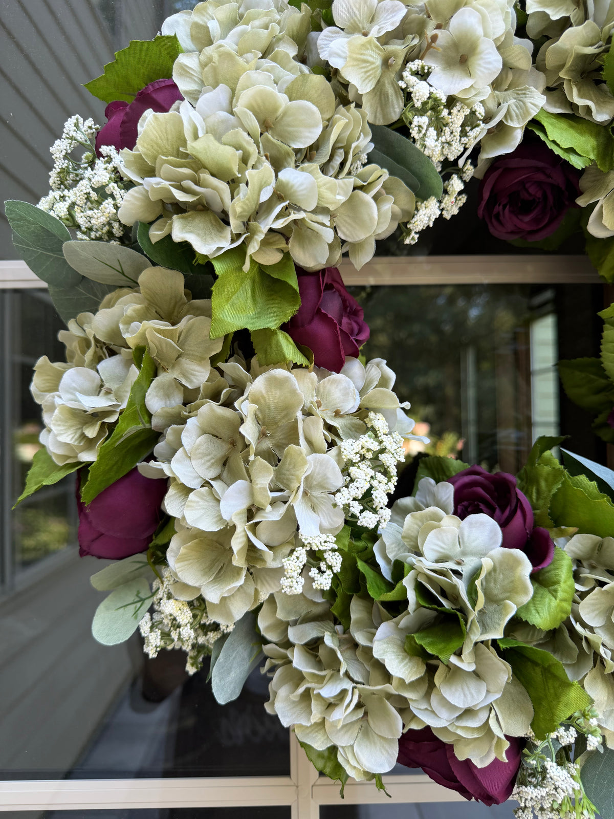 Sage Hydrangea and Cabbage Rose Wreath