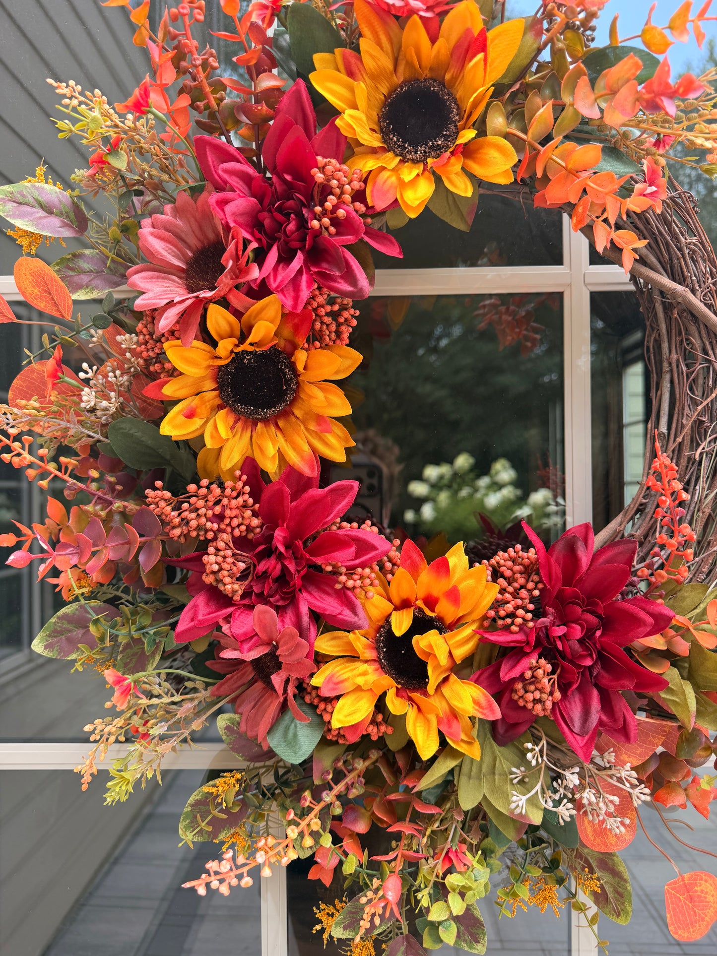 Mixed Sunflower and Dahlia Fall Wreath