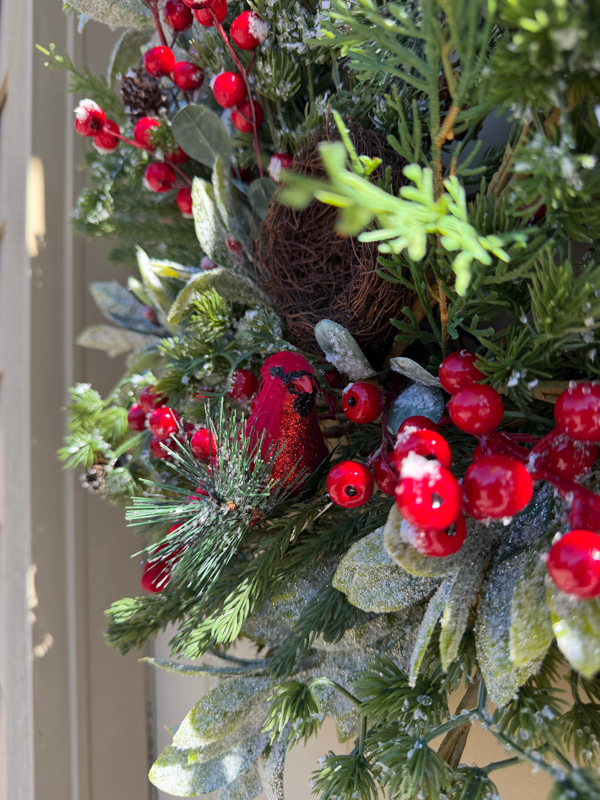 Frosted Pine and Cardinal Winter Wreath
