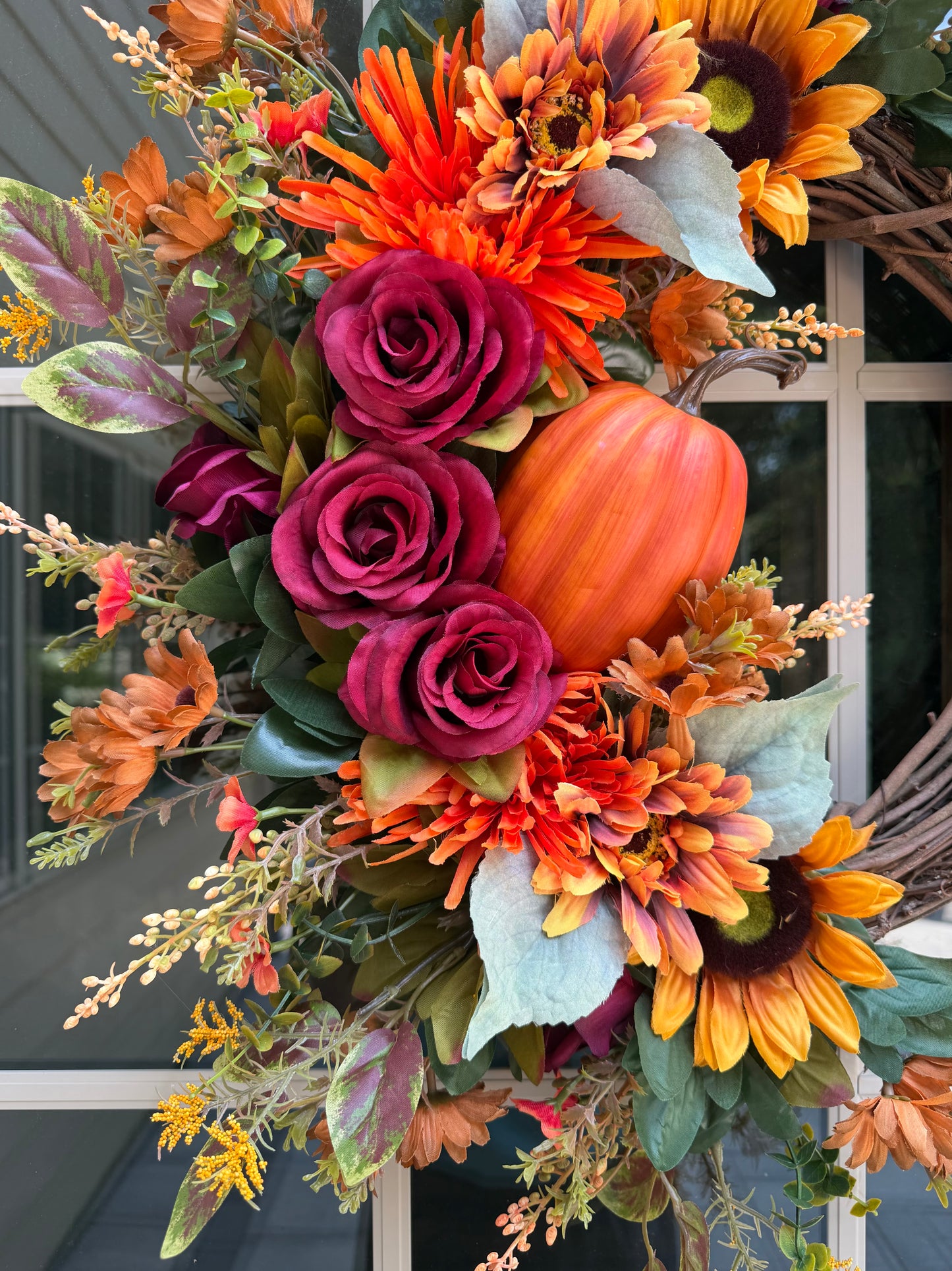Sunflower, Pumpkin, & Rose Fall Wreath