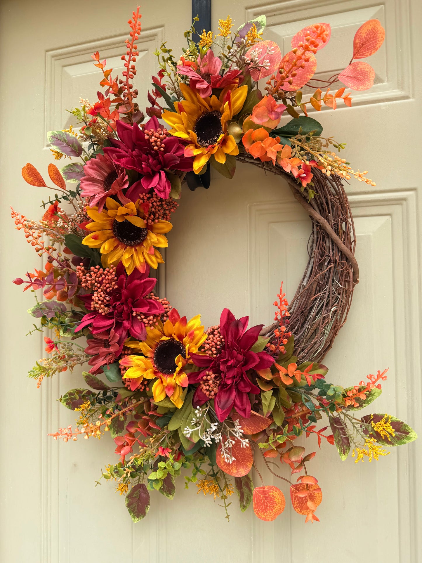 Mixed Sunflower and Dahlia Fall Wreath