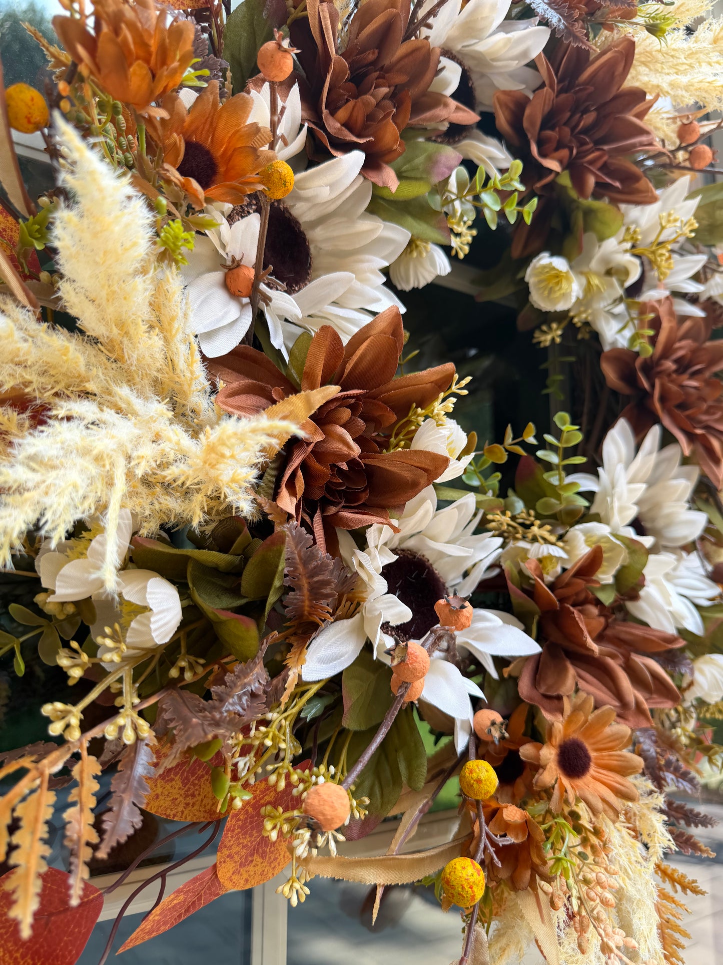 Biege Sunflower and Dahlia Fall Wreath