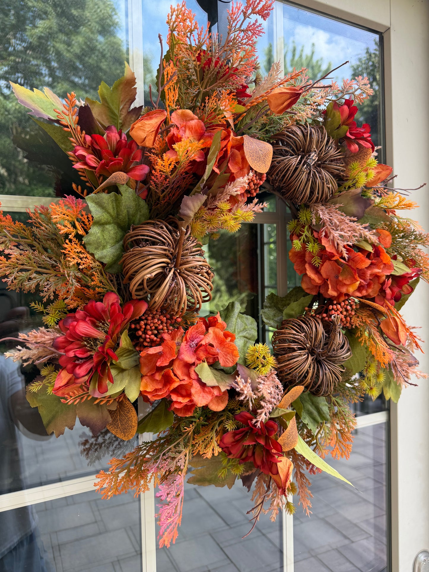 Grapevine Pumpkin & Hydrangea Fall Wreath