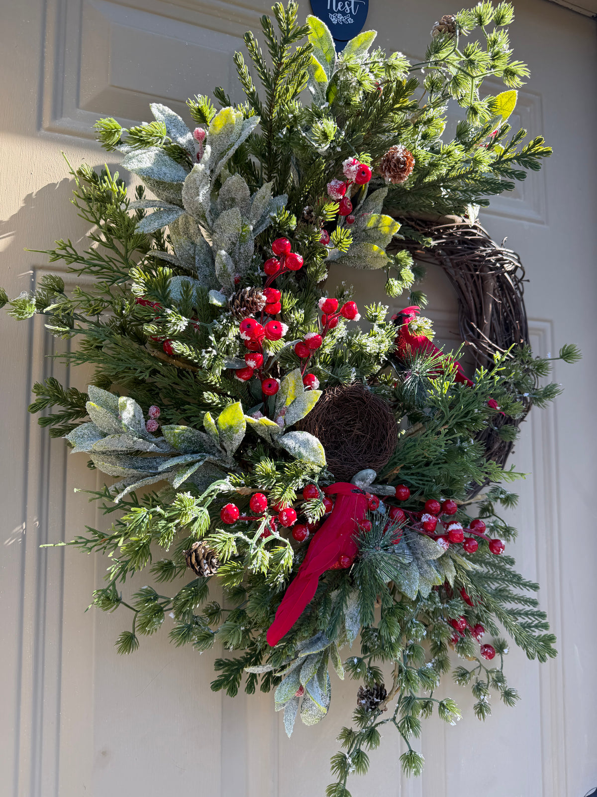 Frosted Pine and Cardinal Winter Wreath