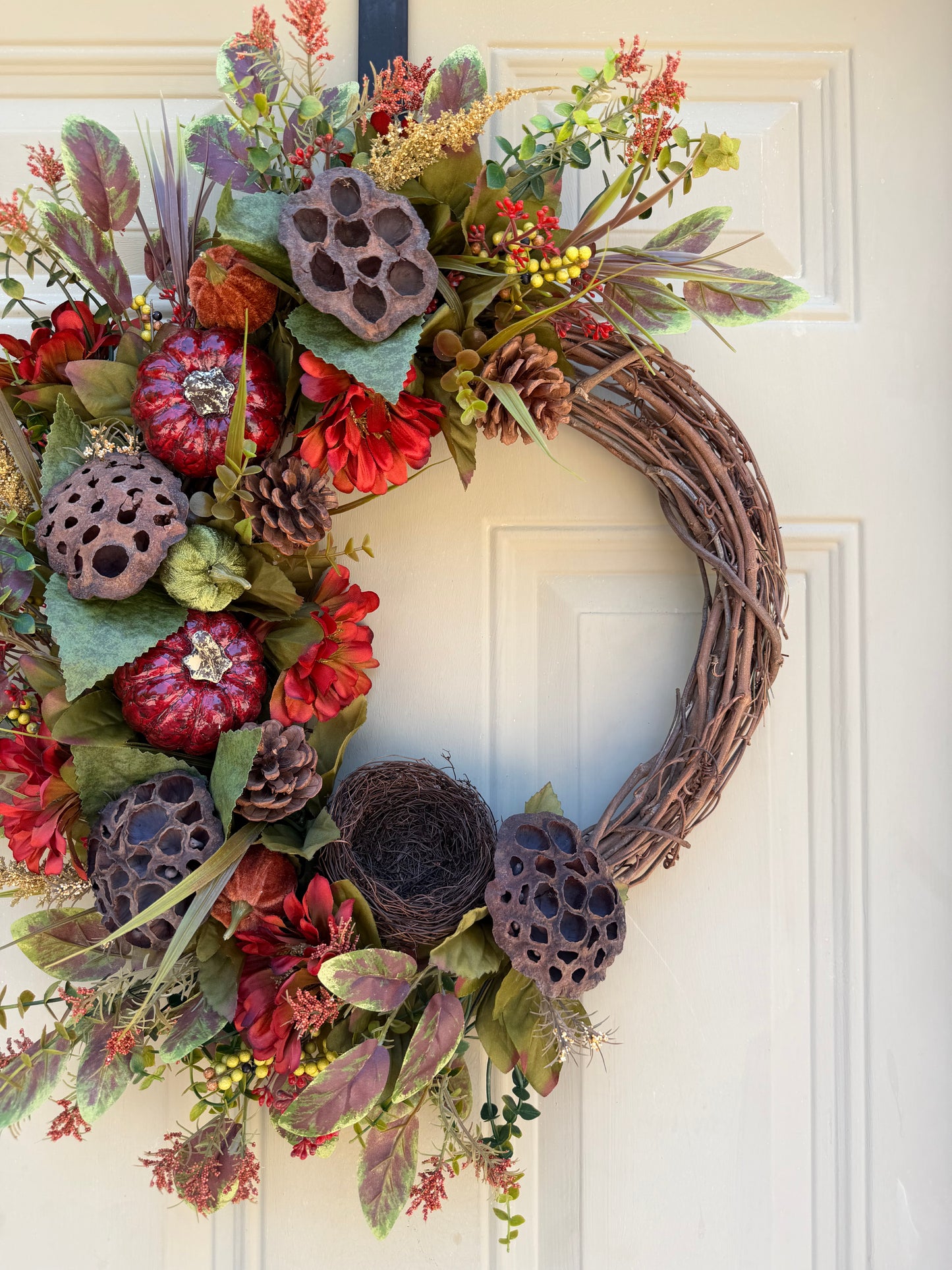 Lotus Pod & Zinnia Fall Wreath