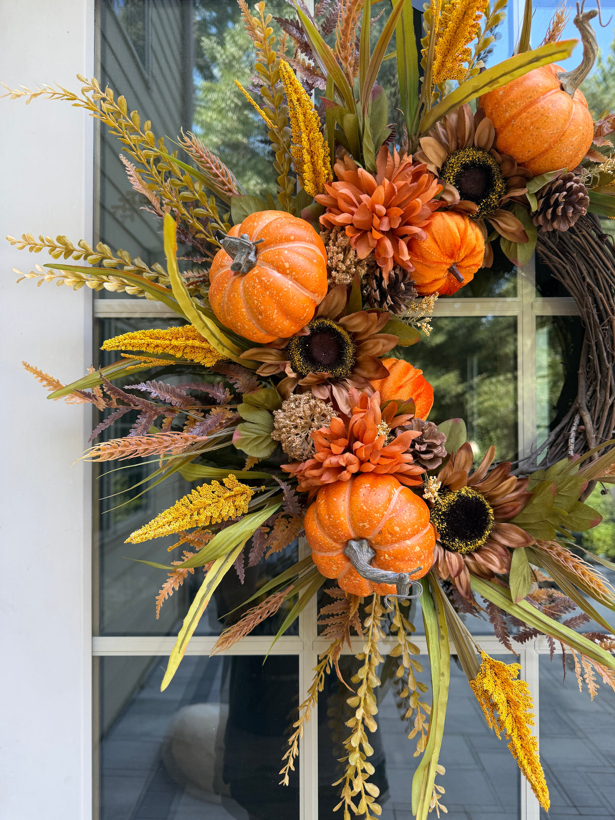 Sunflower & Mum Button grass Fall Wreath