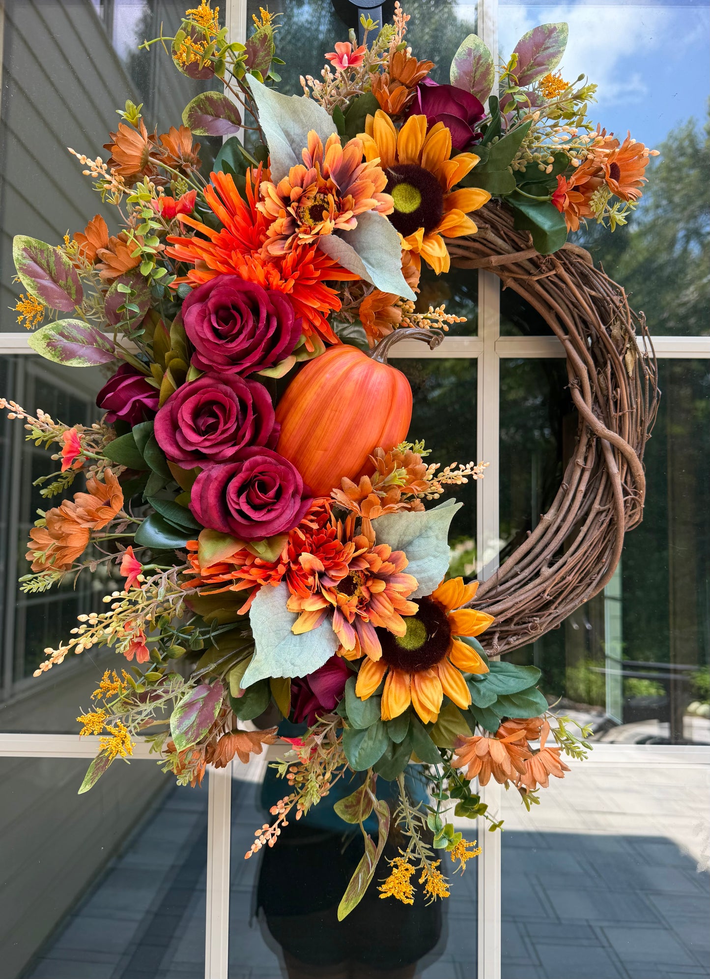 Sunflower, Pumpkin, & Rose Fall Wreath