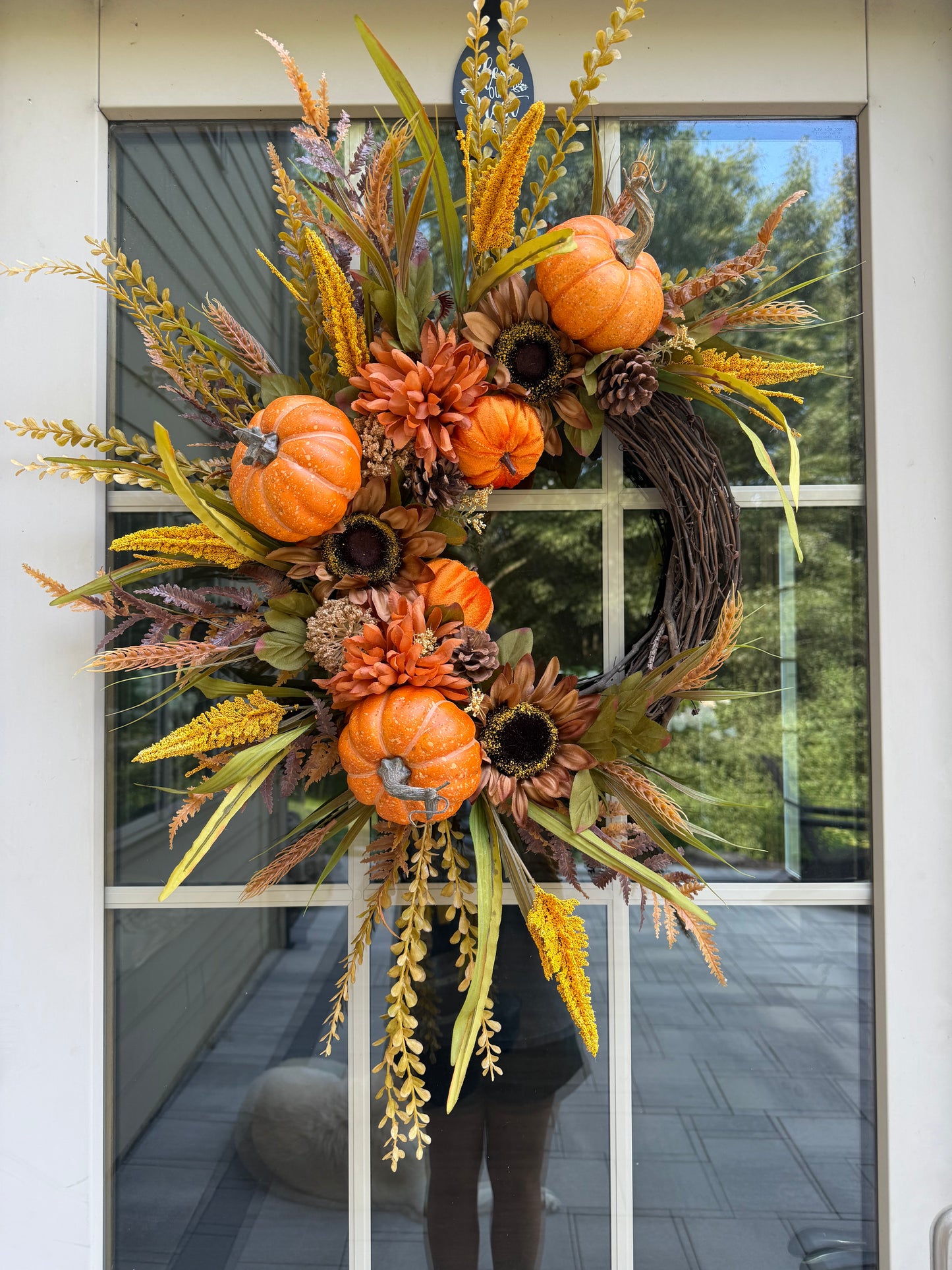 Sunflower & Mum Button grass Fall Wreath