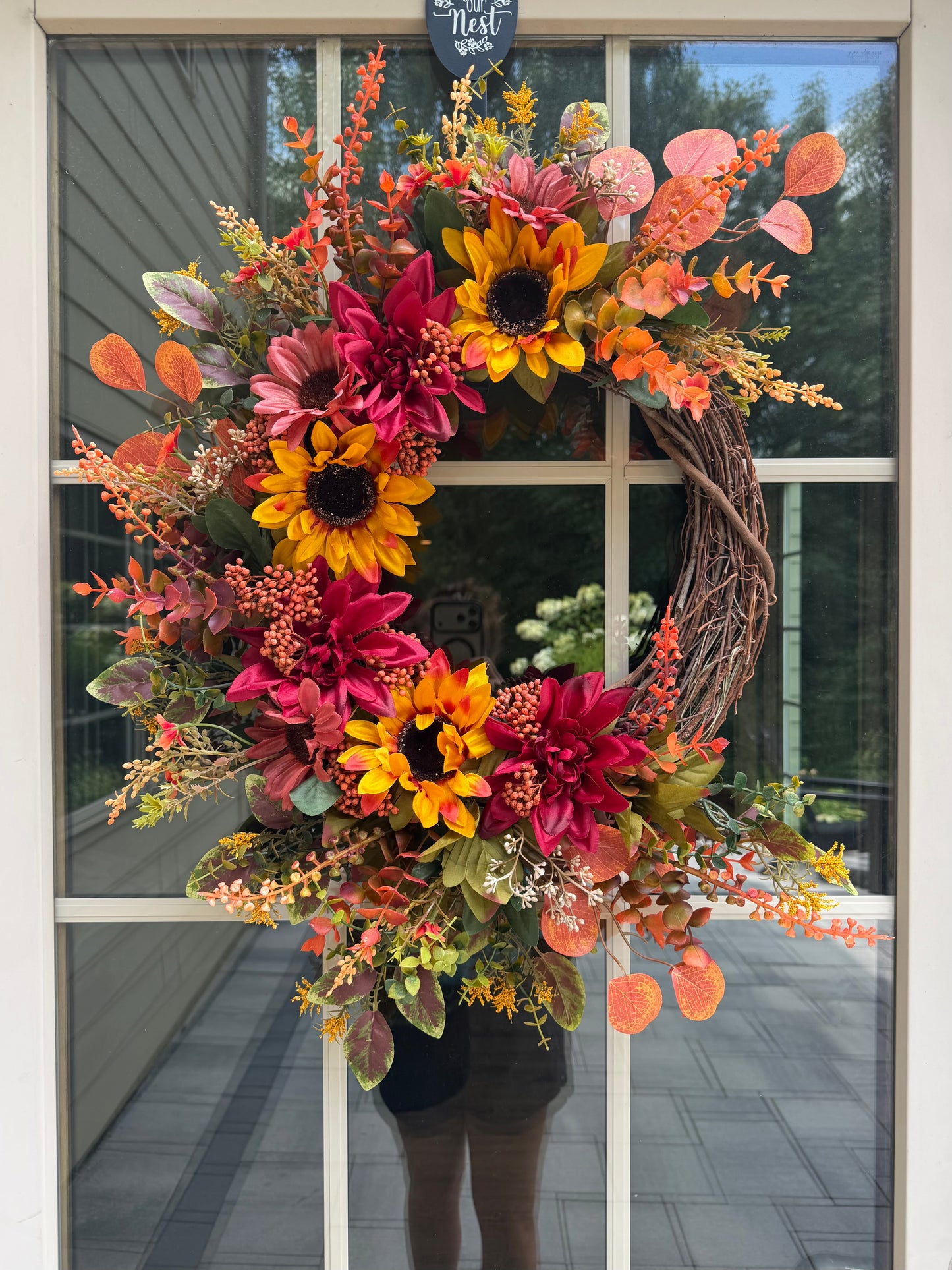 Mixed Sunflower and Dahlia Fall Wreath