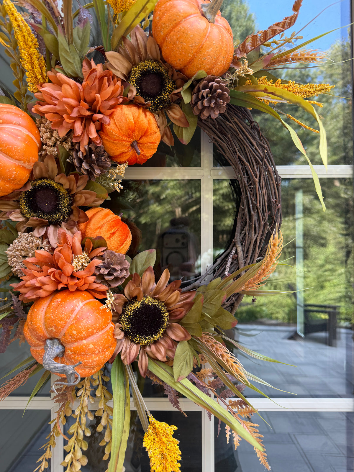 Sunflower & Mum Button grass Fall Wreath